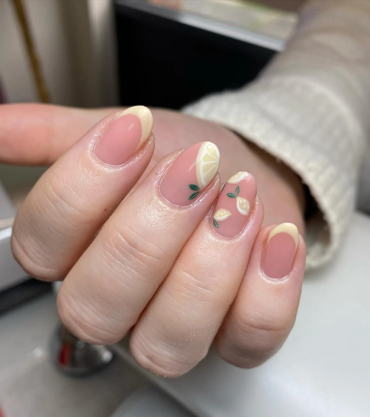 dusty rose oval lemon nails