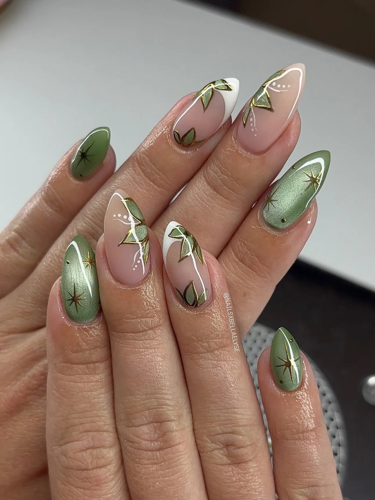 nude pink almond botanical nails