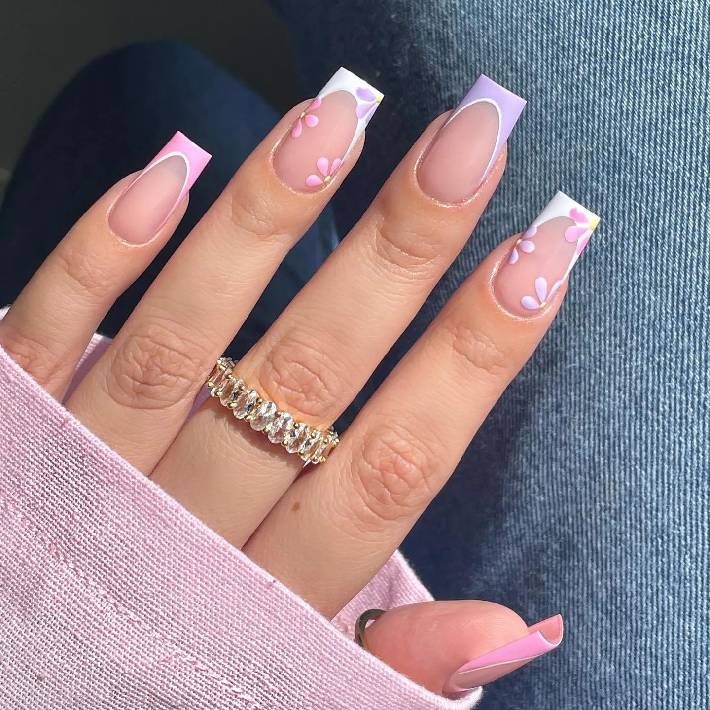 iridescent chrome coffin floral nails