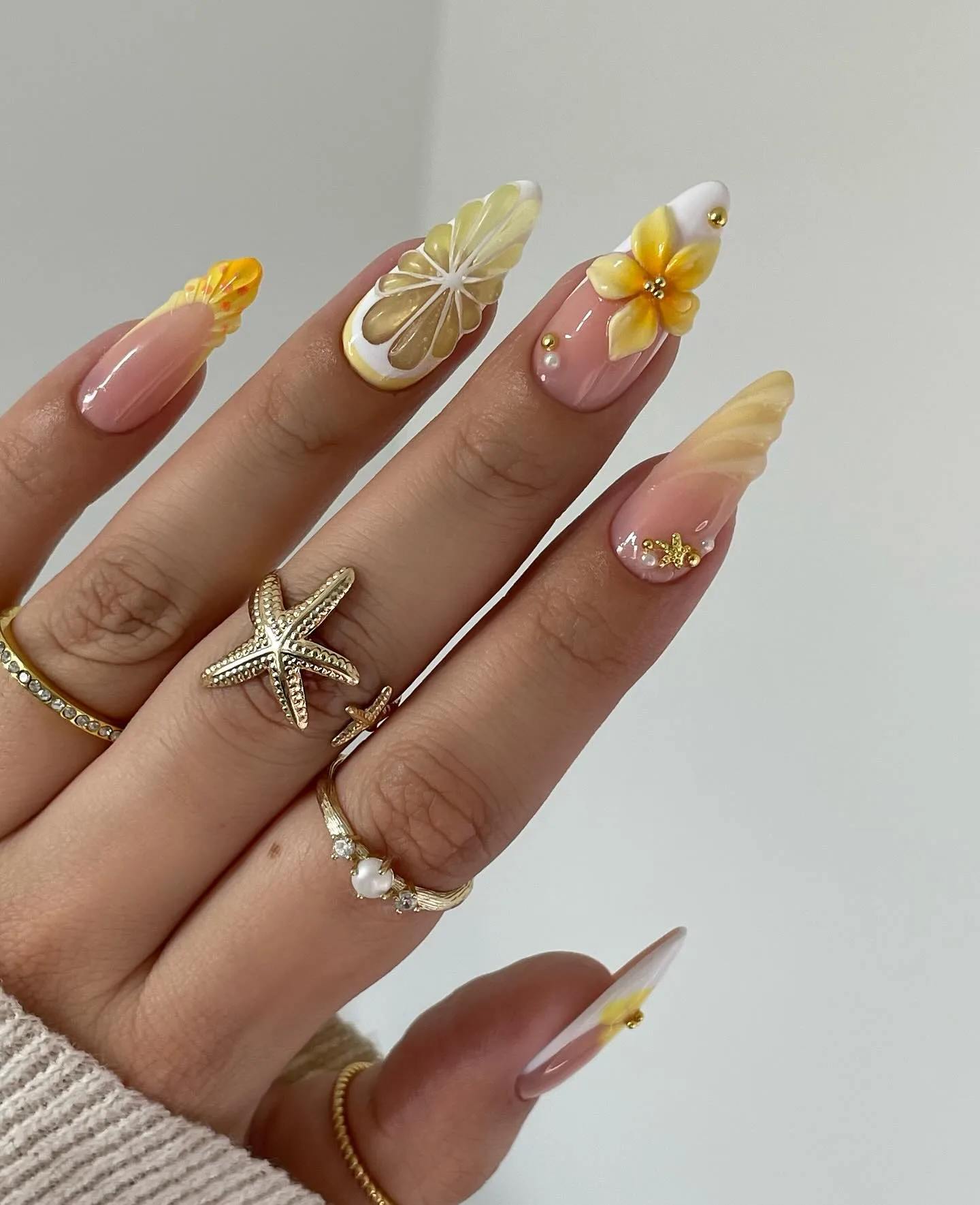 dusty rose floral lemon nails
