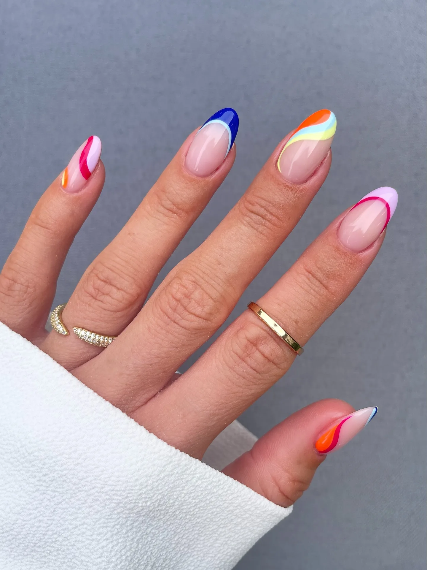 clear almond rainbow french nails