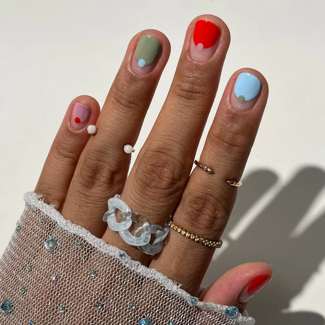 multicolor oval jelly finish nails