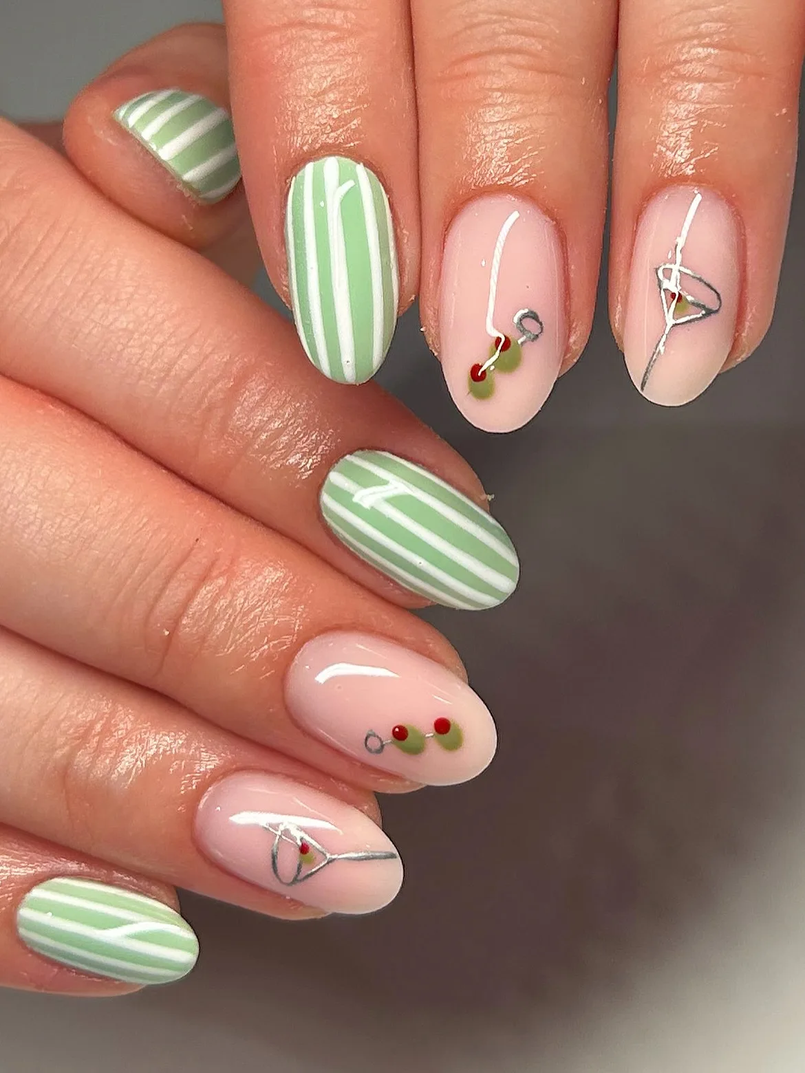 nude pink oval cherry nails