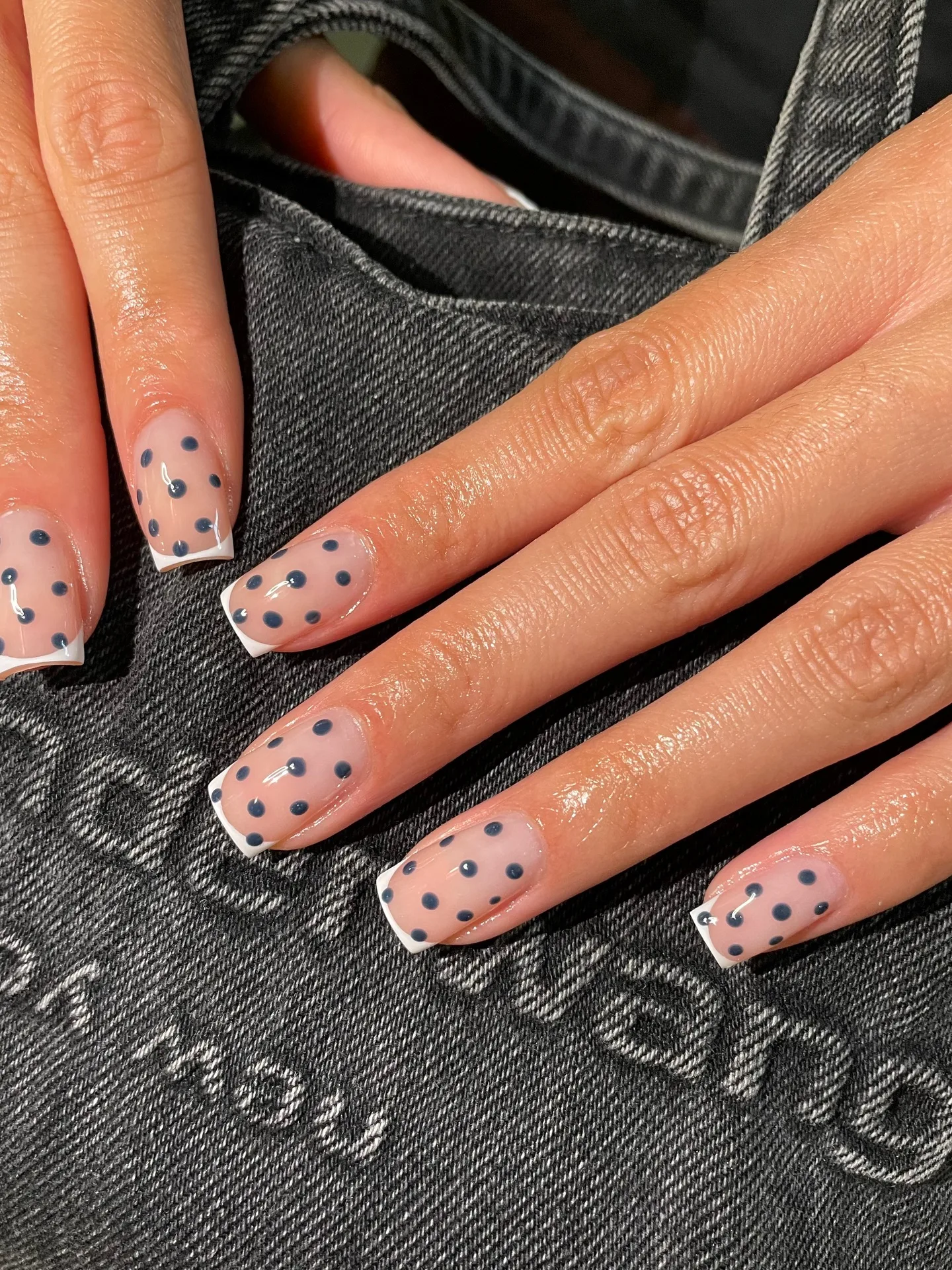 nude pink coffin polka dot nails
