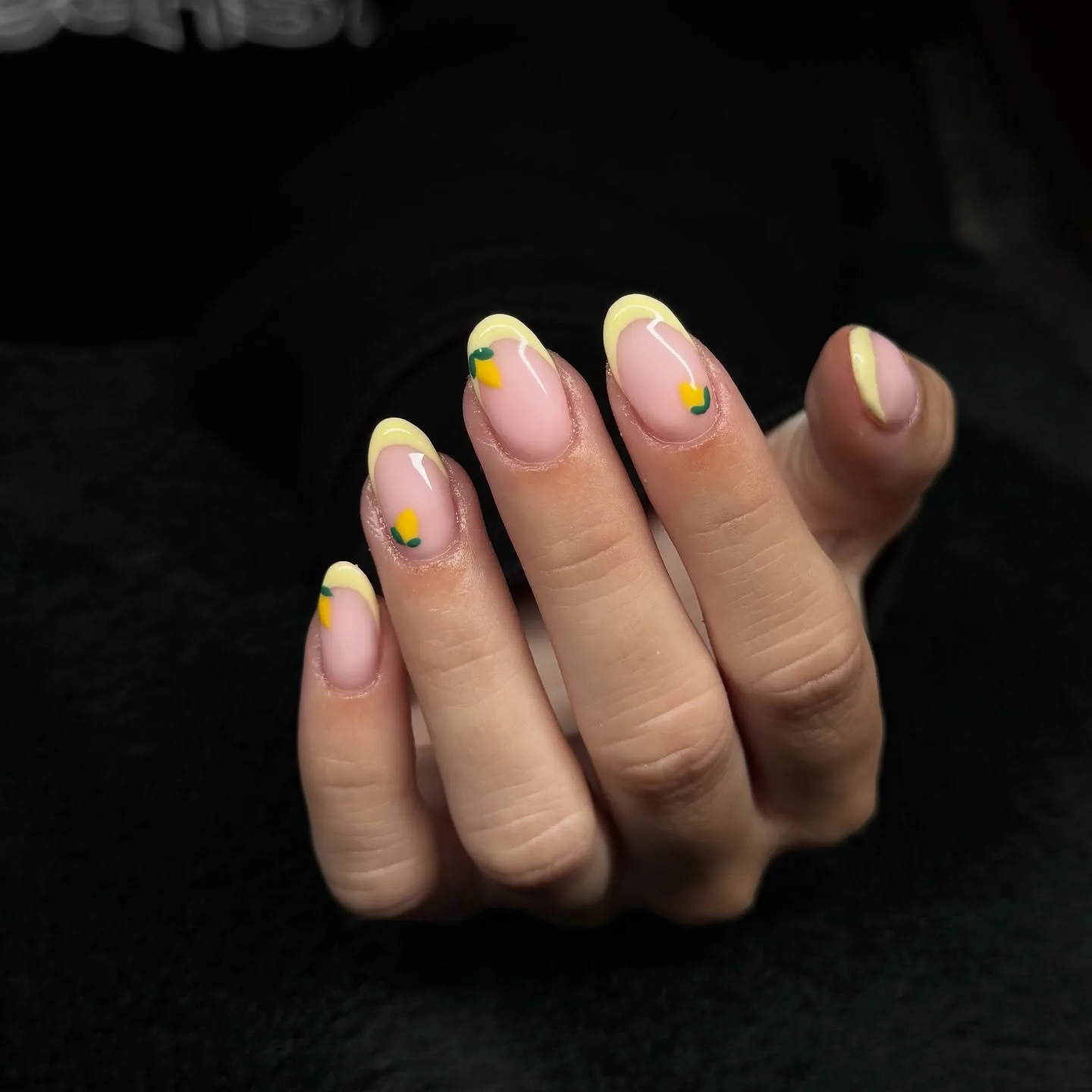 pink yellow oval jelly french nails