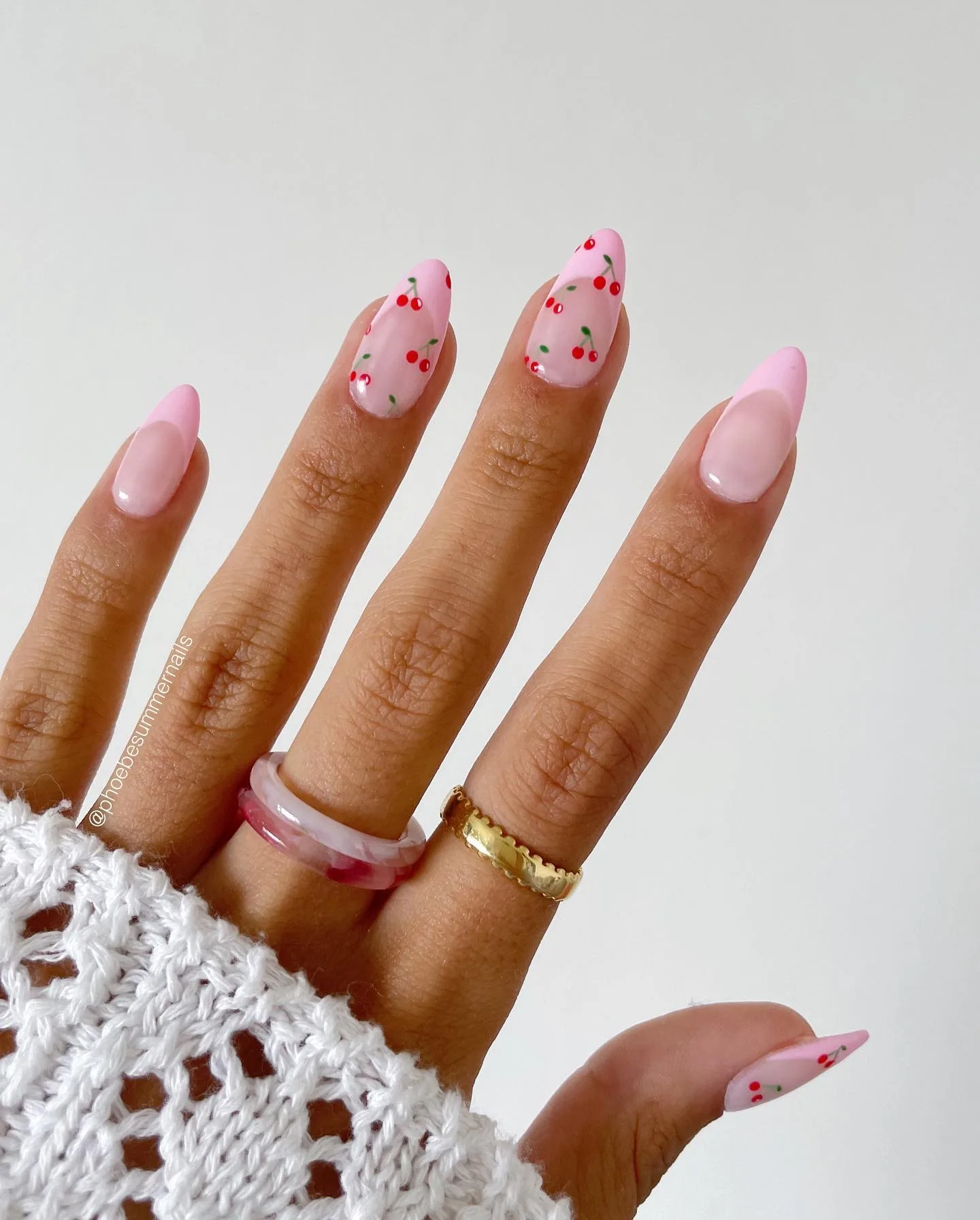 pink almond cherry decal nails