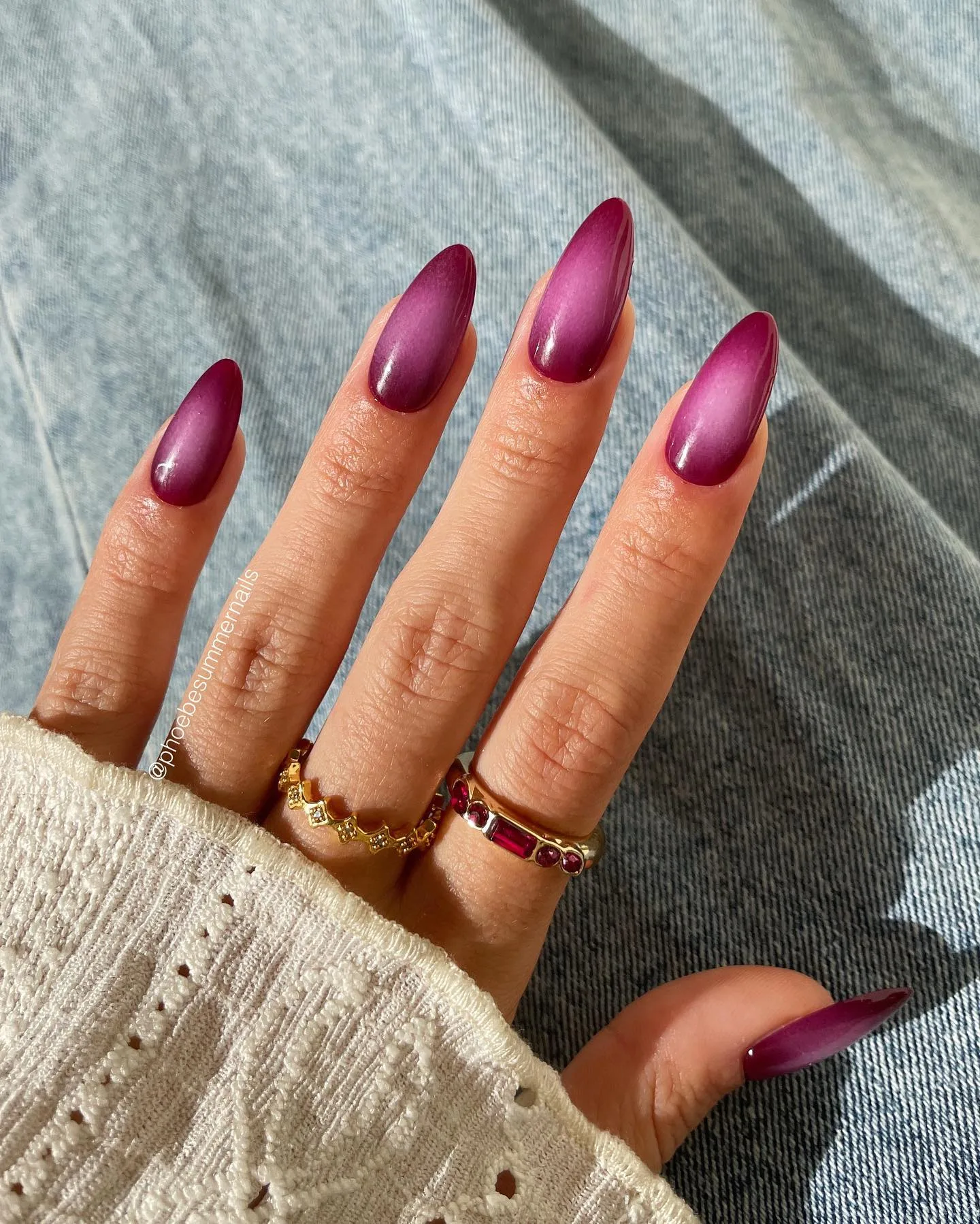 burgundy almond glossy nails