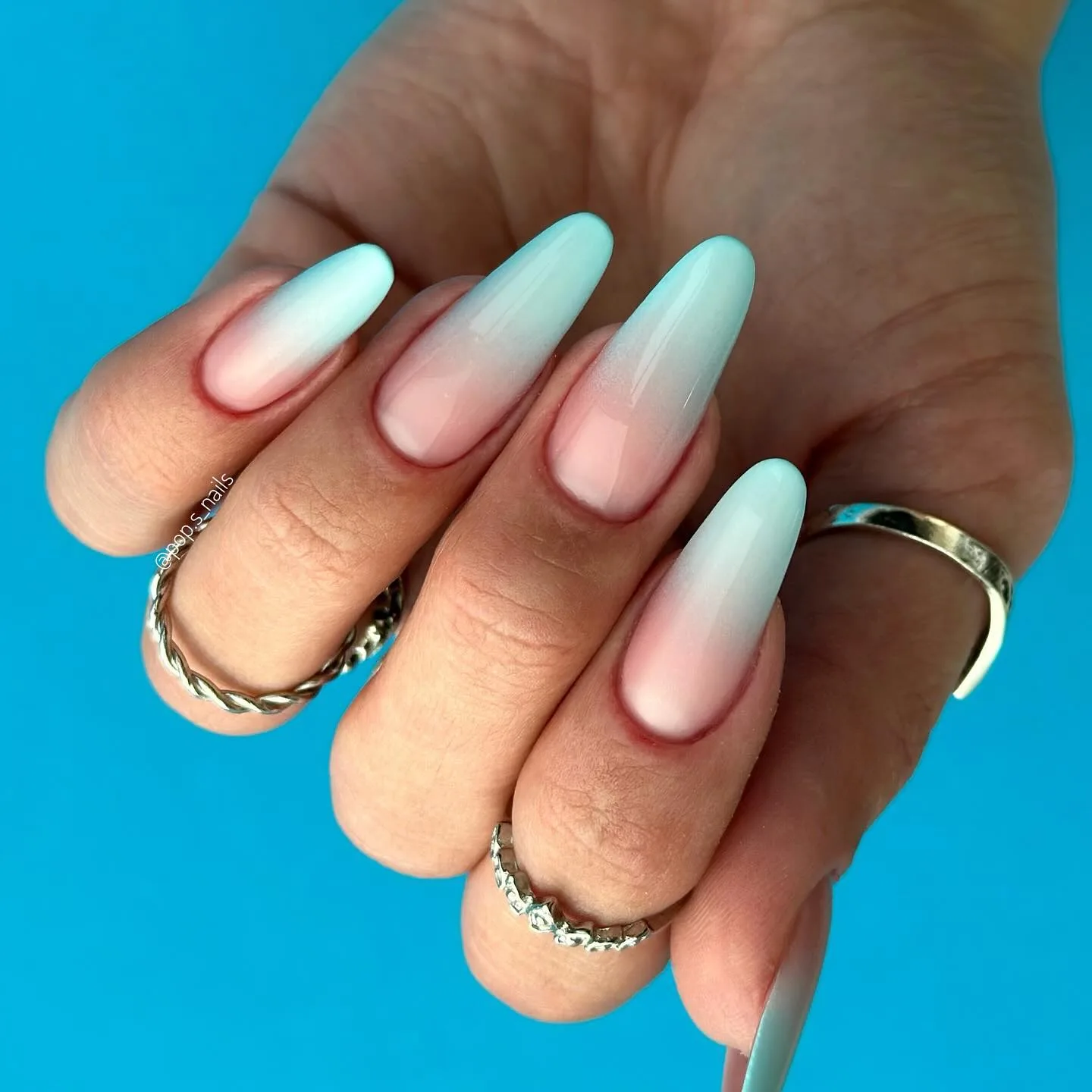 mint pink ombre coffin nails