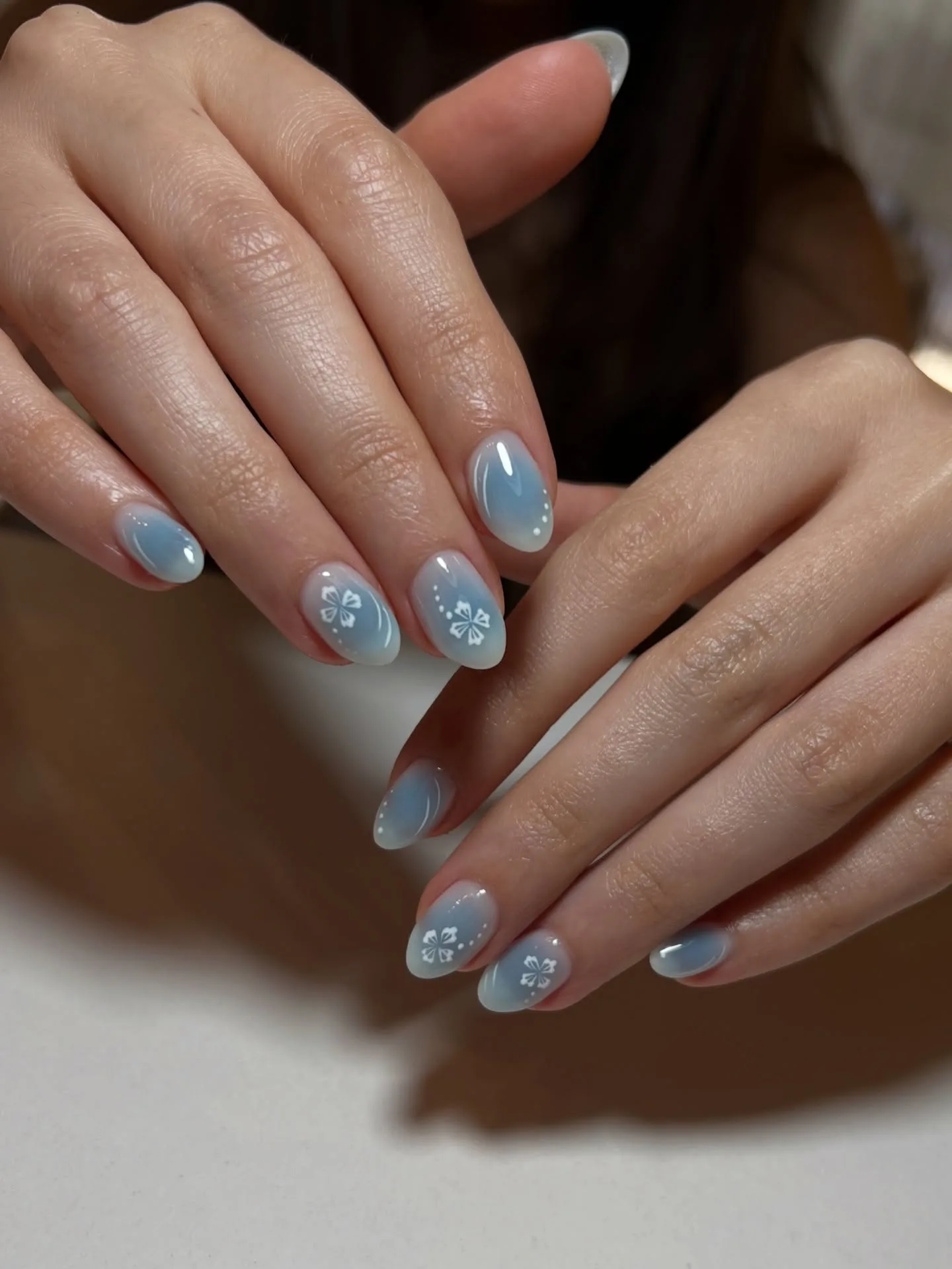 baby blue oval jelly clover nails