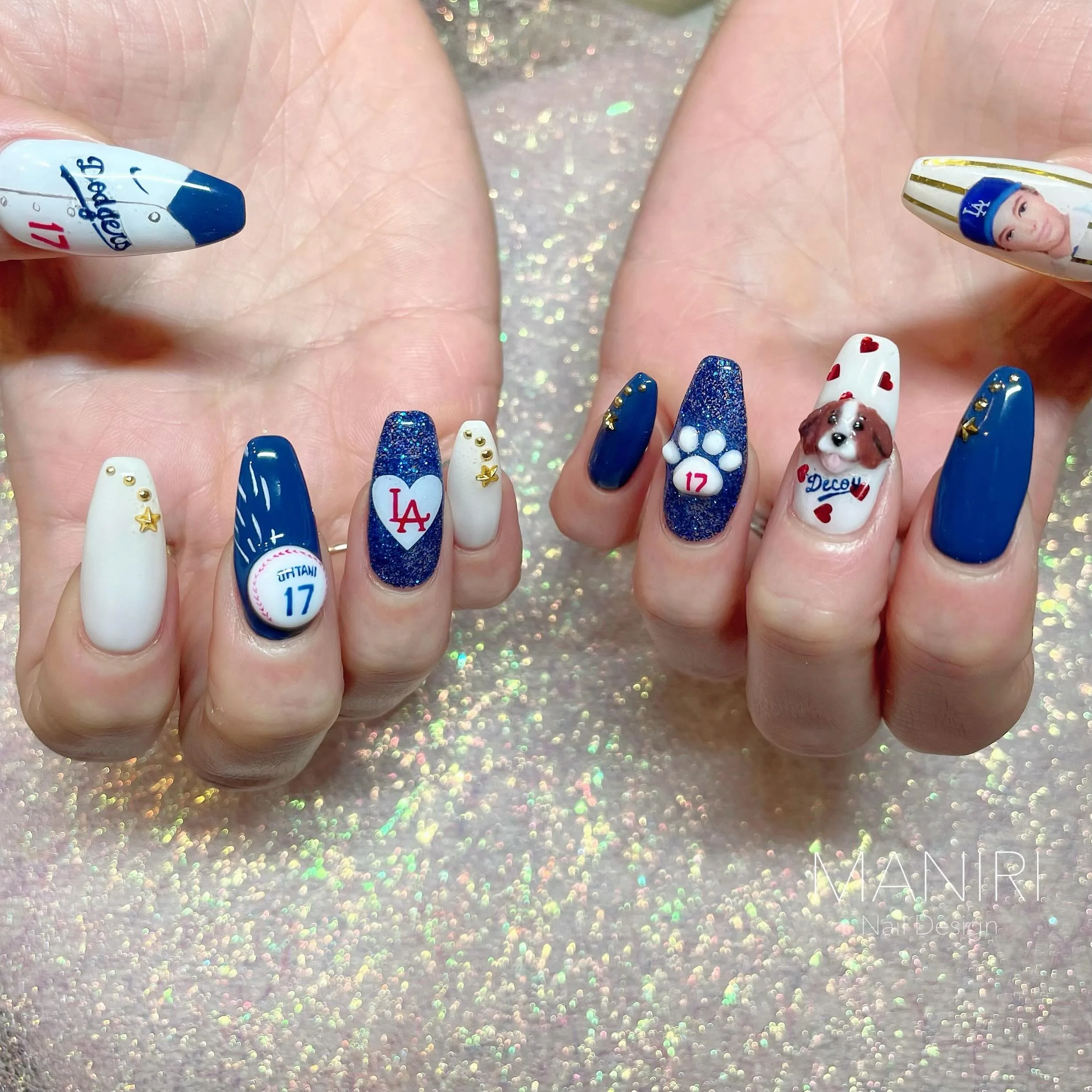 blue white coffin sports nails