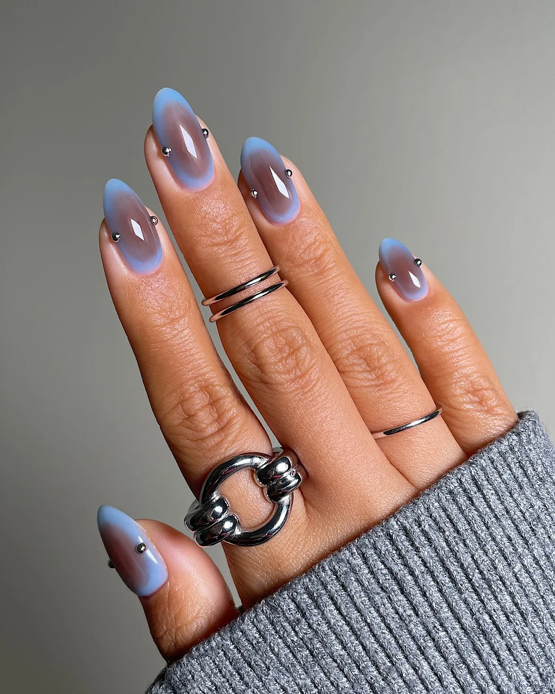 blue pink almond gradient nails