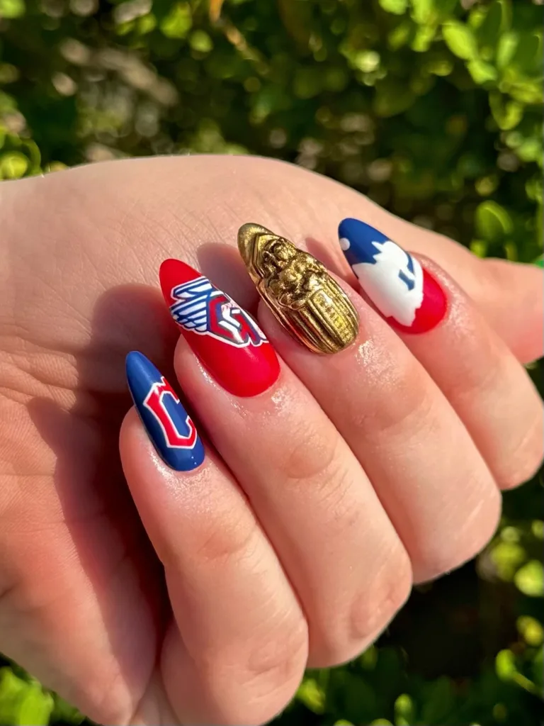 multicolor baseball logo nails