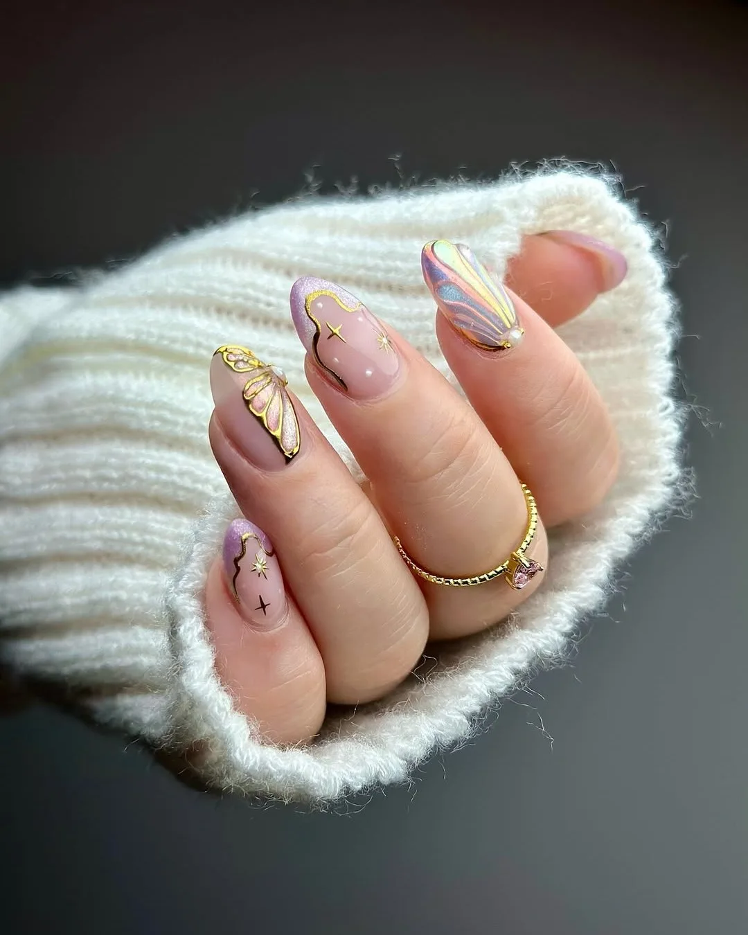 dusty rose almond celestial nails