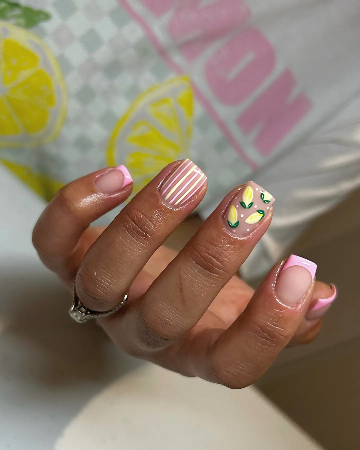 clear coffin pink french lemon nails