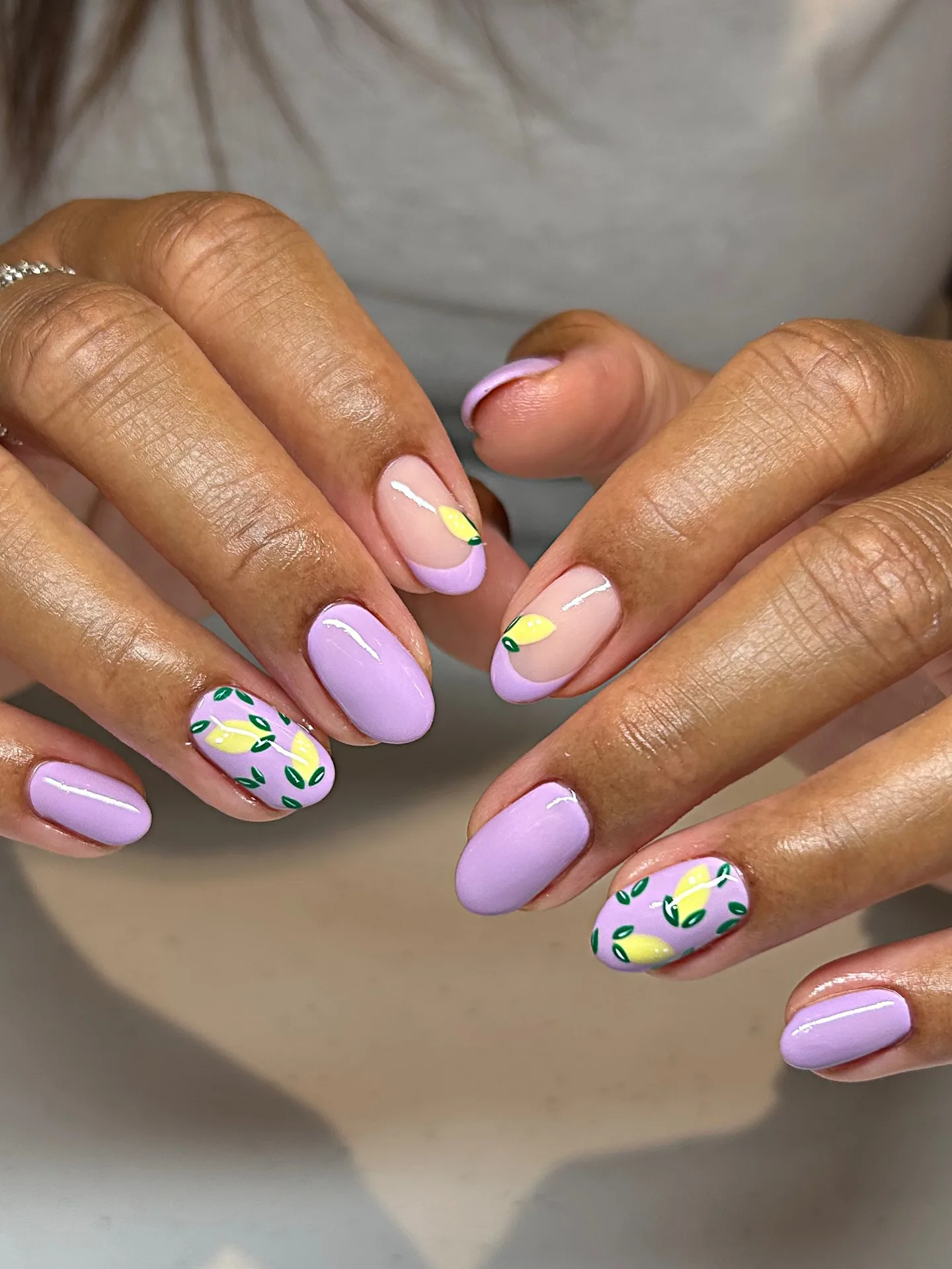 lavender oval lemon pattern nails