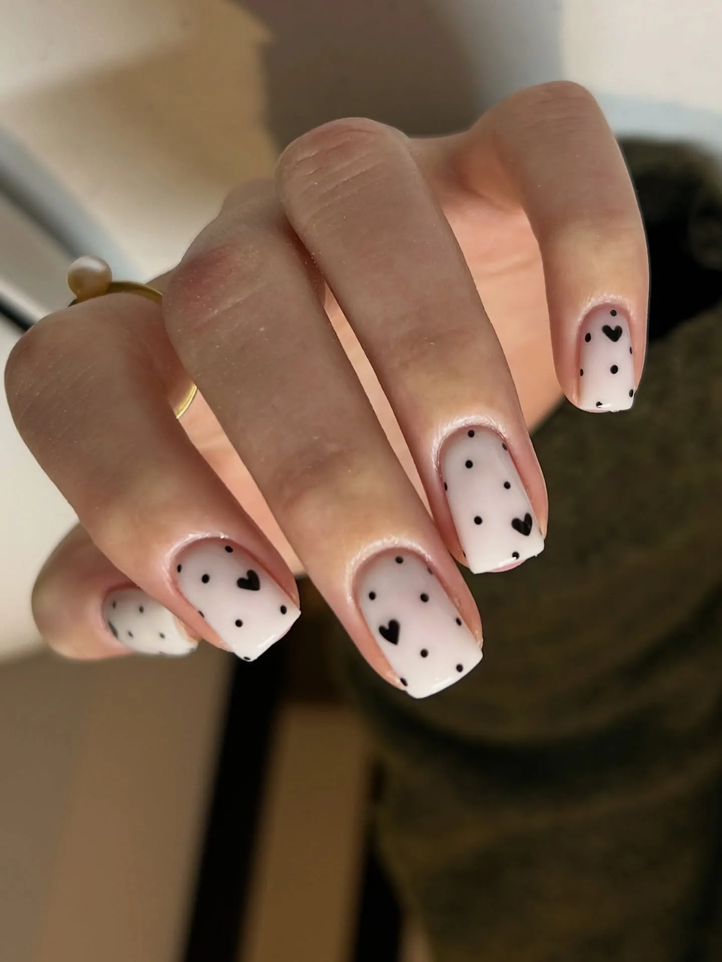 white coffin polka dot nails