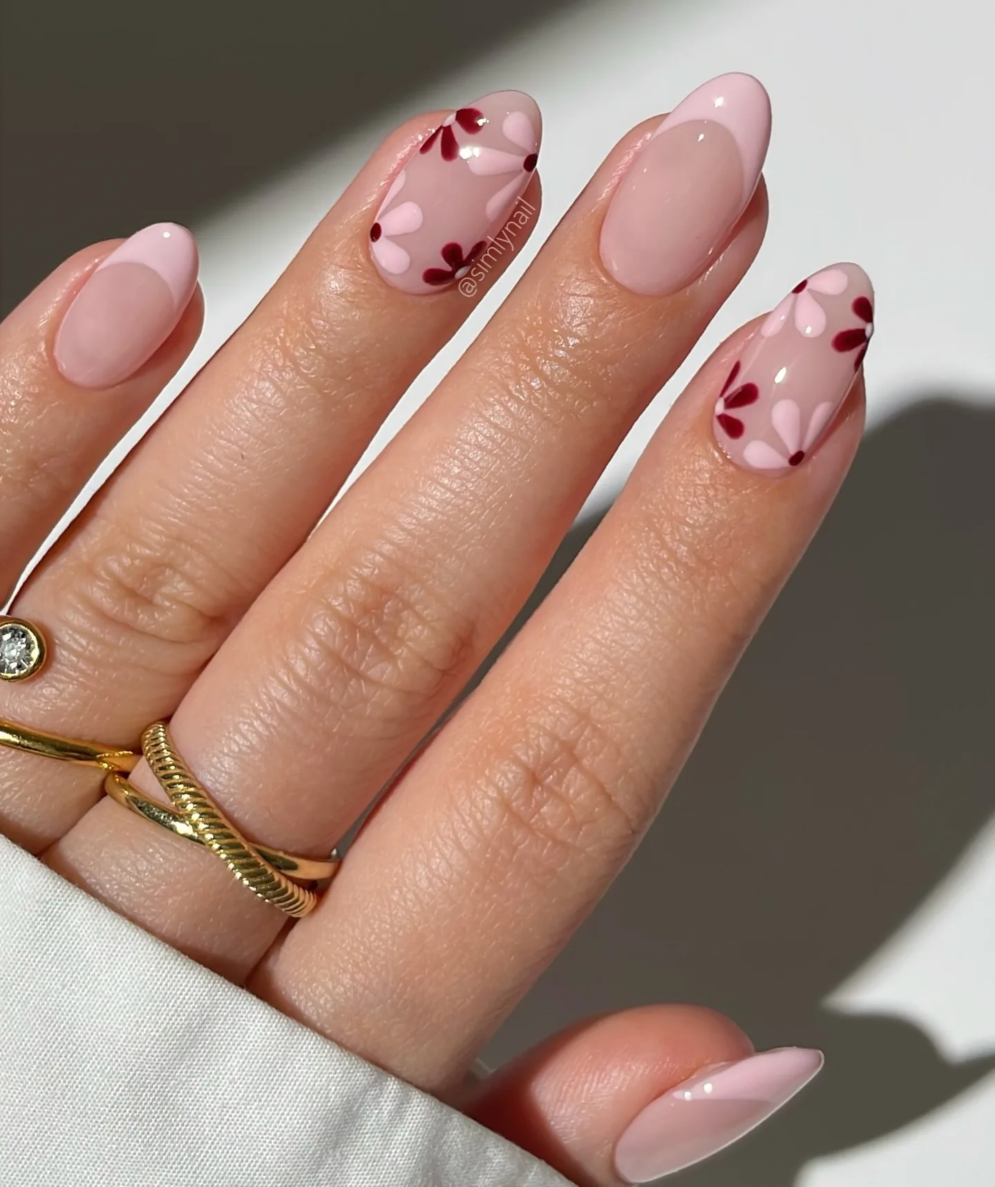 pink almond glazed cherry nails