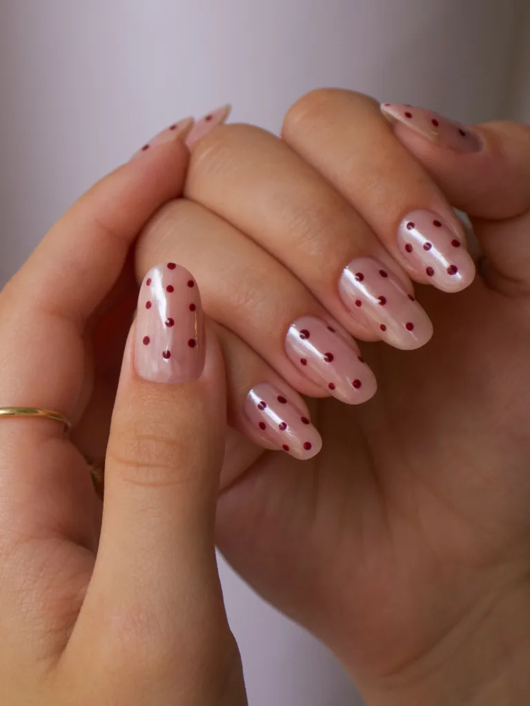 pink oval polka polka dot nails spring