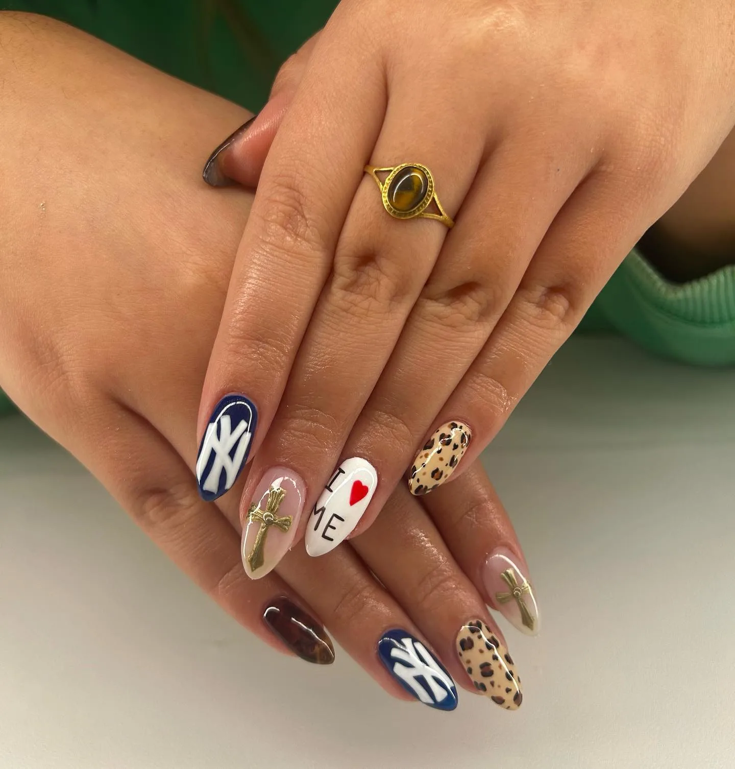 multicolor almond mixed design nails