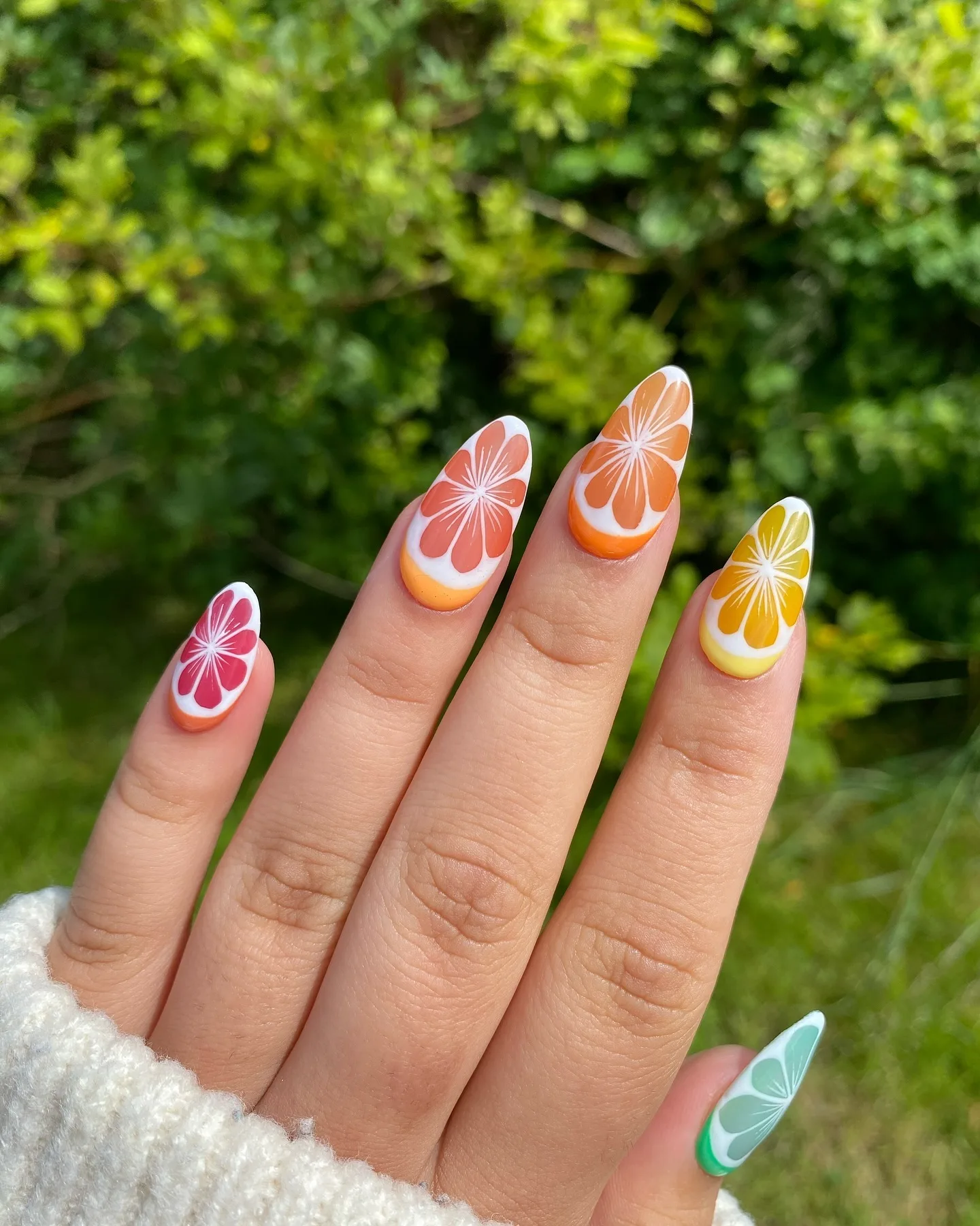 rainbow oval lemon nails