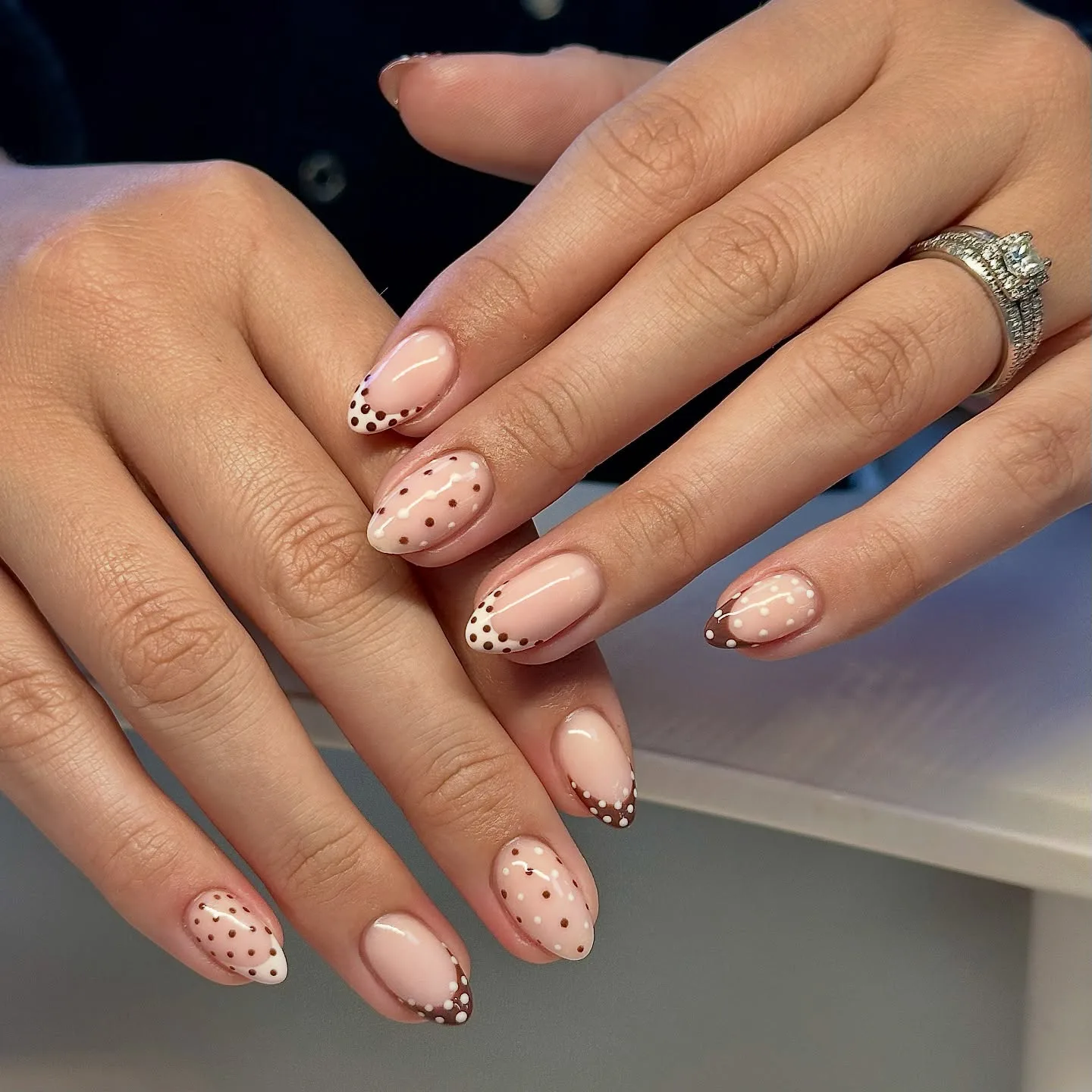 peachy nude oval polka dot nails