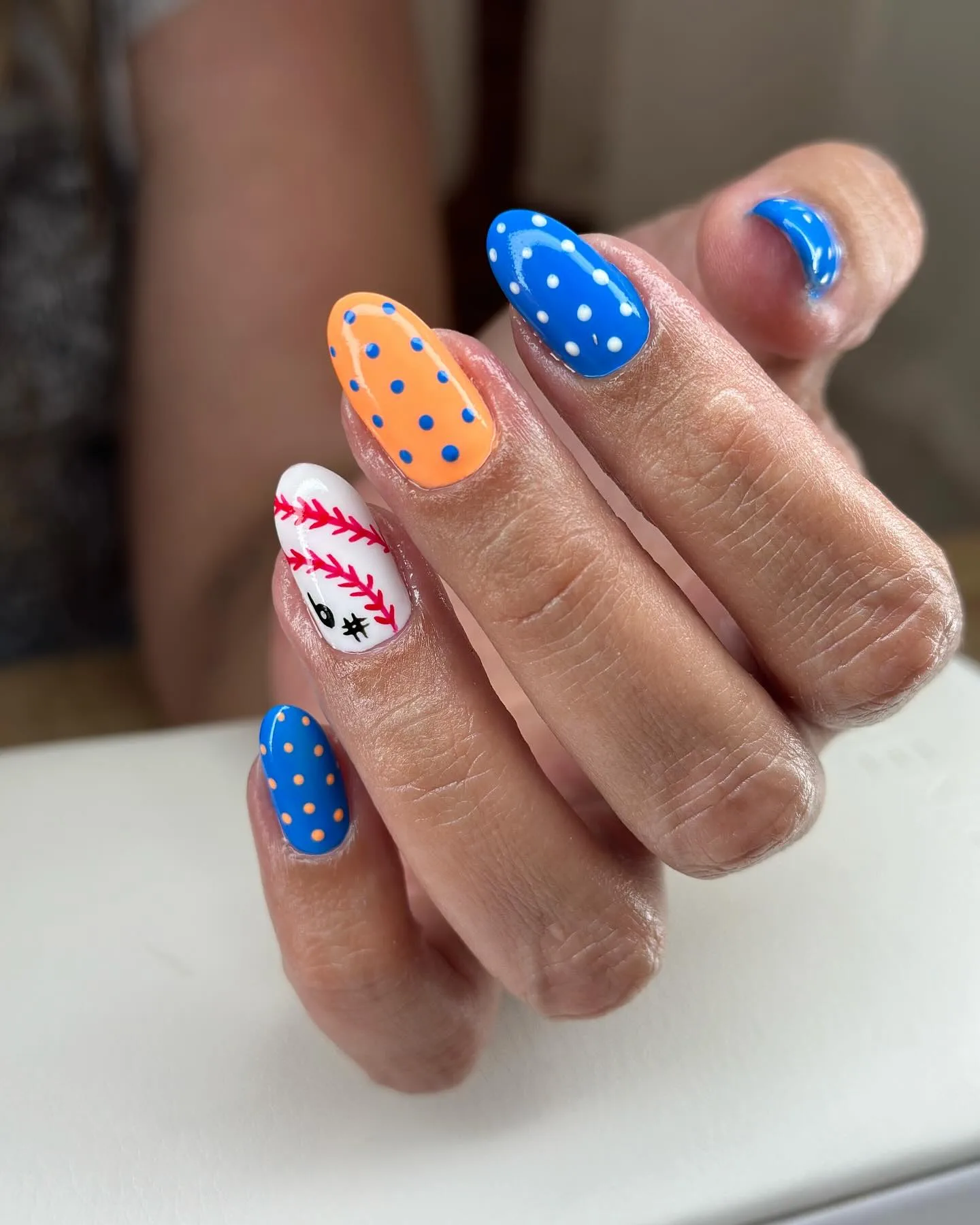 colorful almond polka dot nails