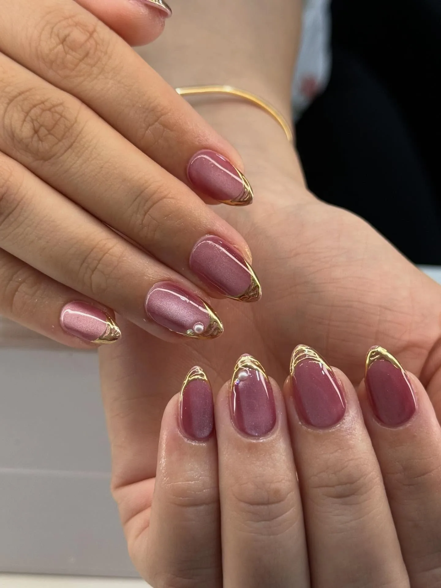 dusty rose almond gold wire nails