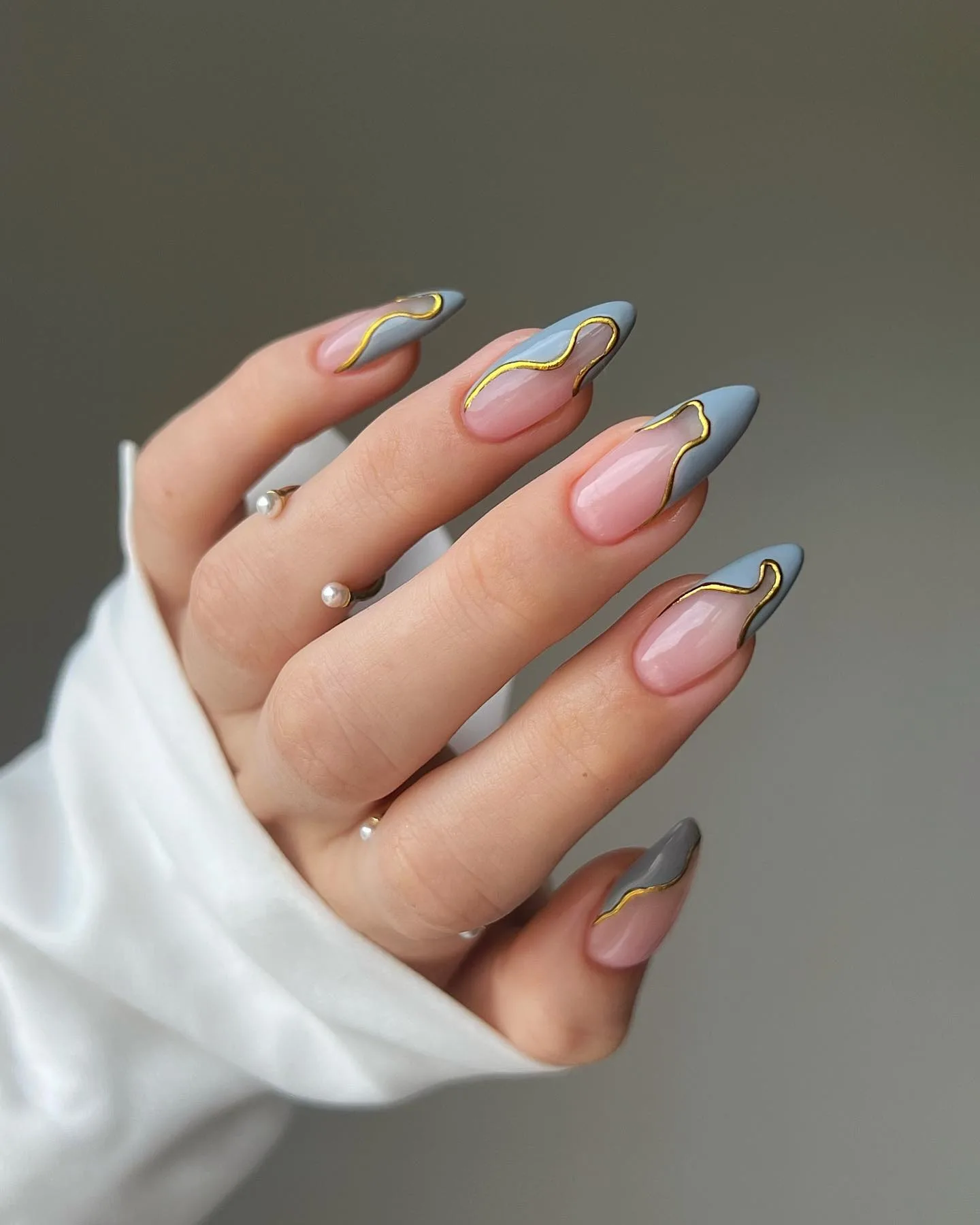 blue pink almond wavy nails