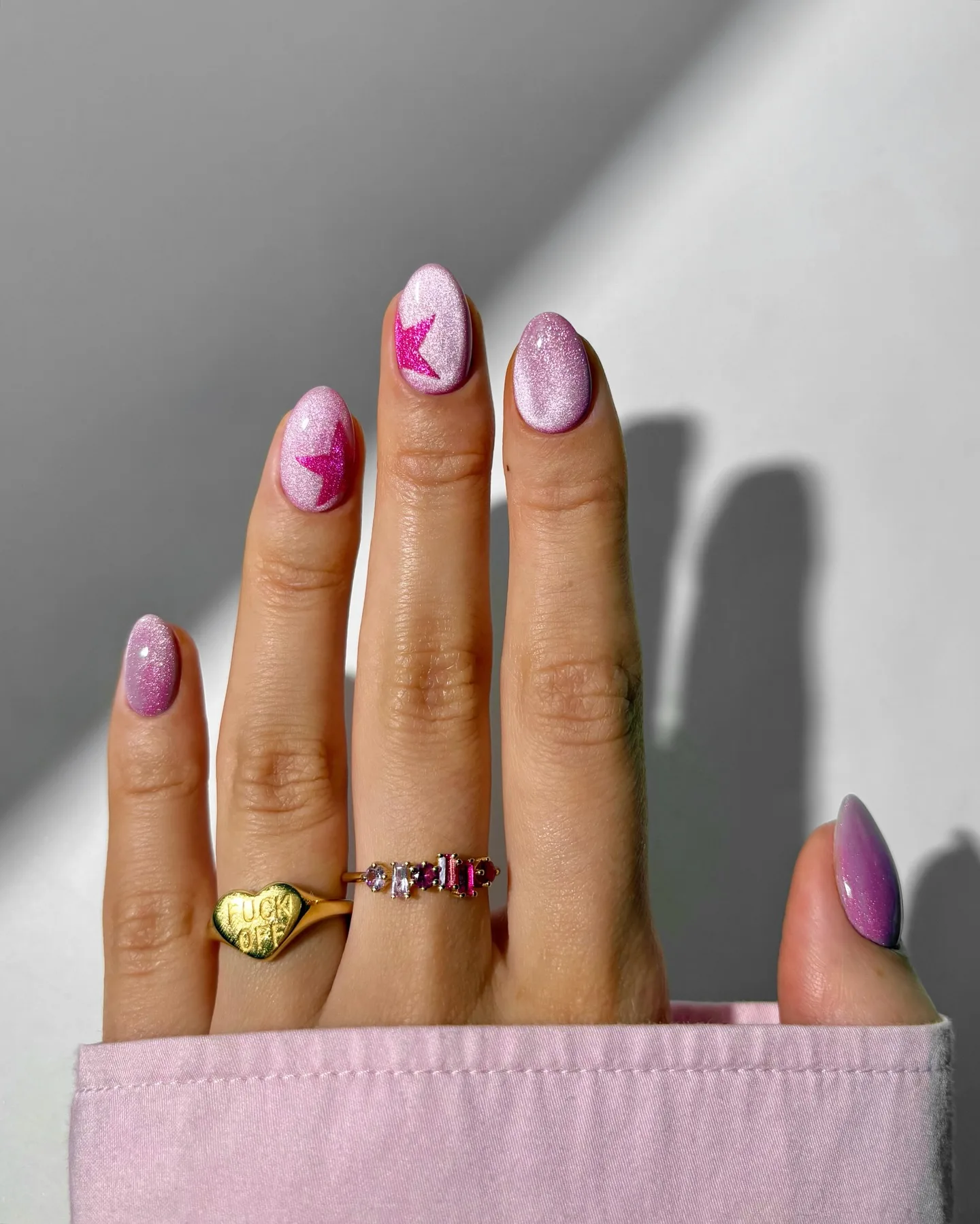 pink chrome oval lightning nails