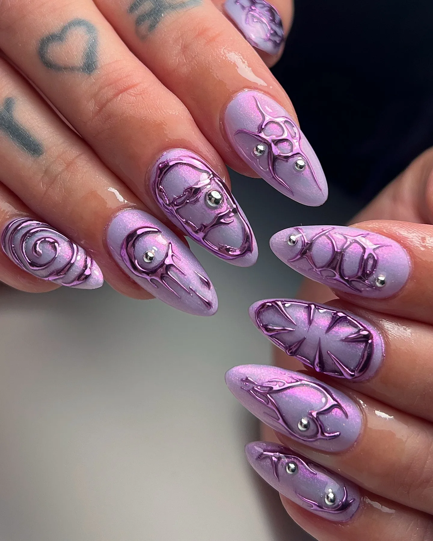 lilac coffin chrome wire art nails