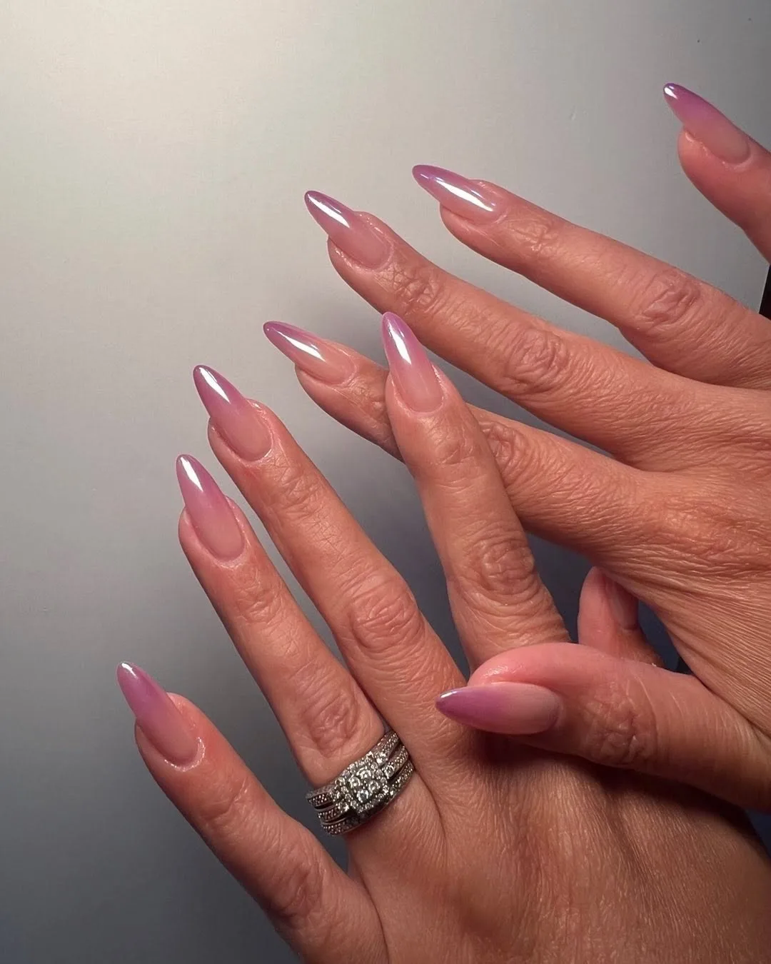 dusty rose almond glossy nails