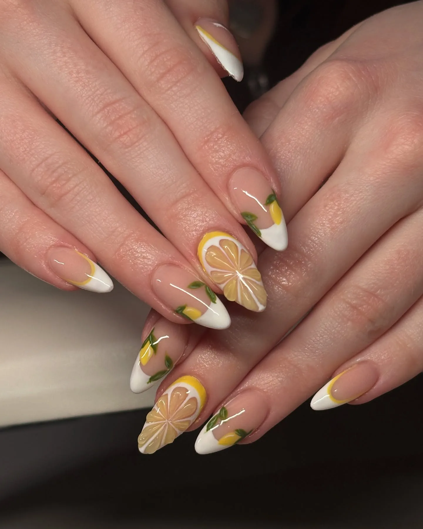 nude almond french lemon nails