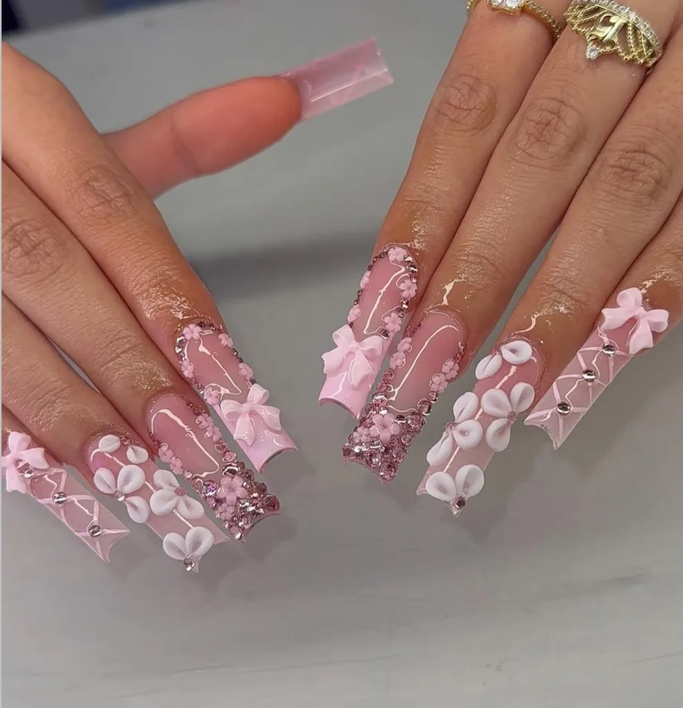 pink coffin 3d prom nails 2026