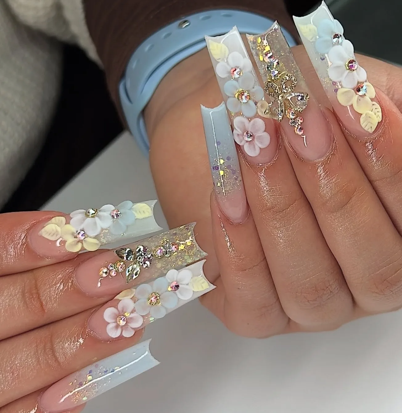 clear coffin 3d floral nails