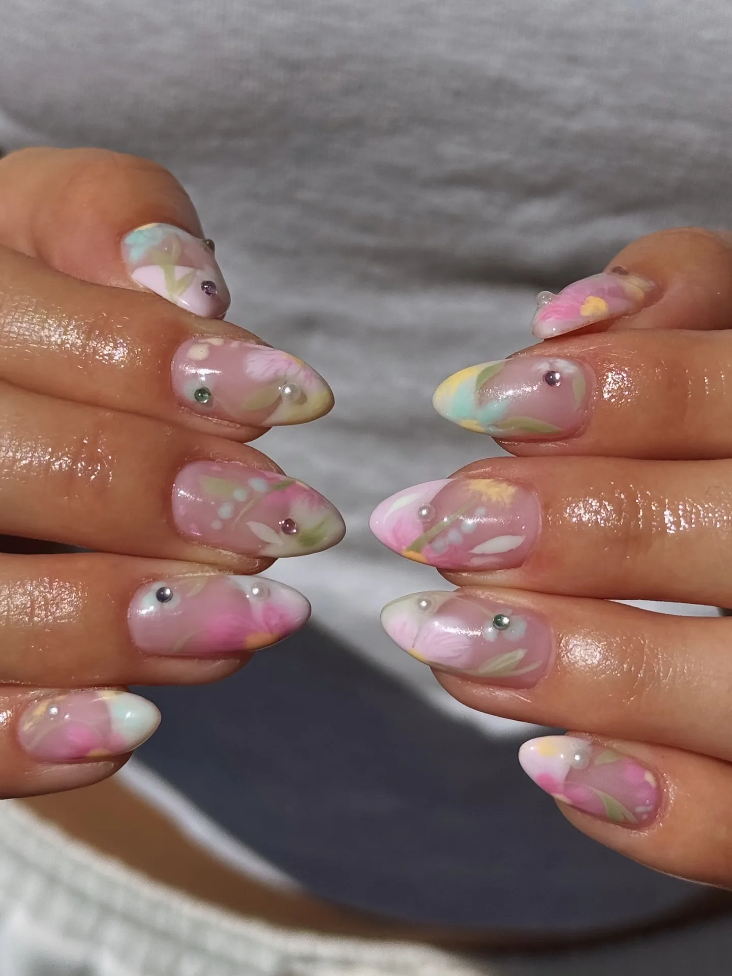 pastel rainbow almond jelly nails