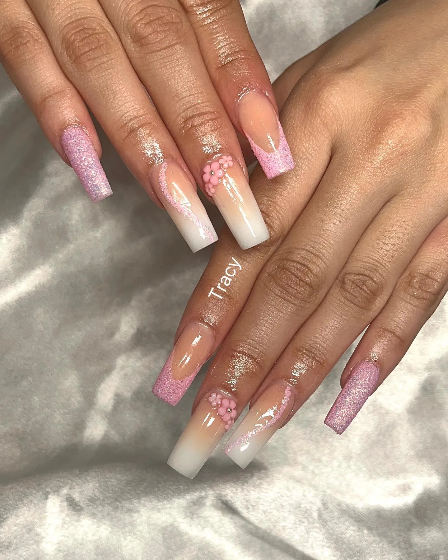 pink ombre coffin gradient nails
