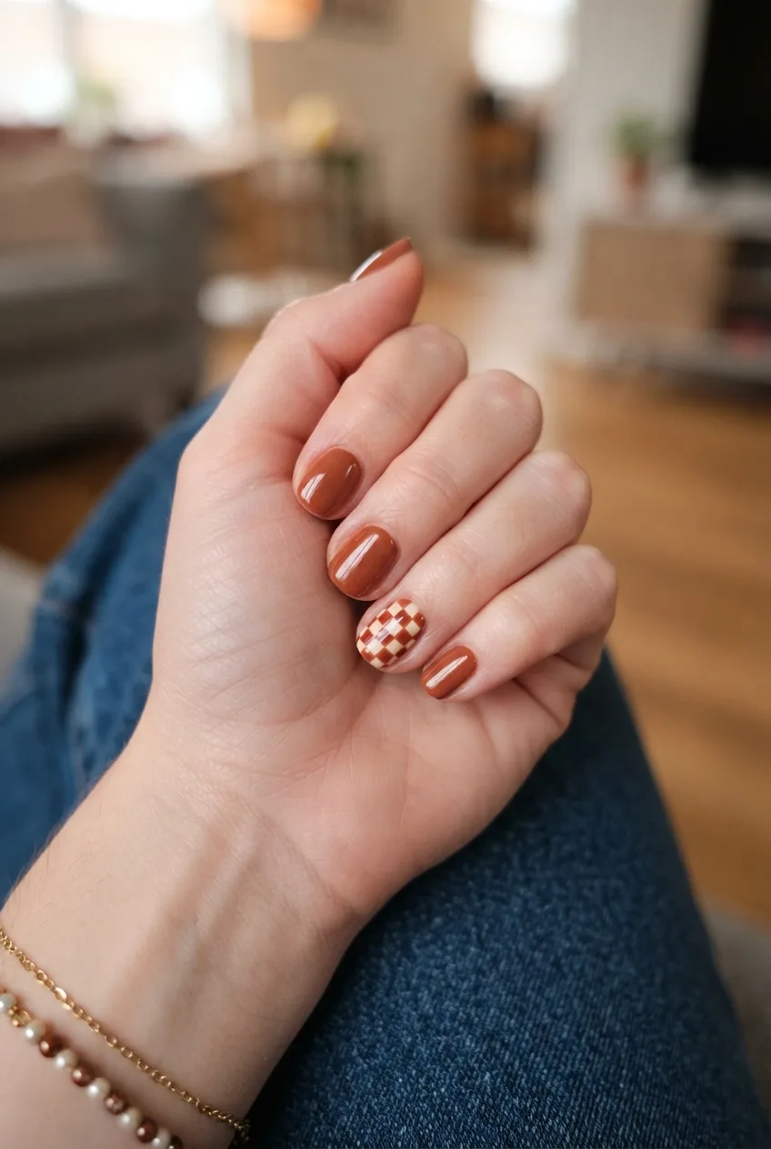 burnt sienna squoval back to school nails