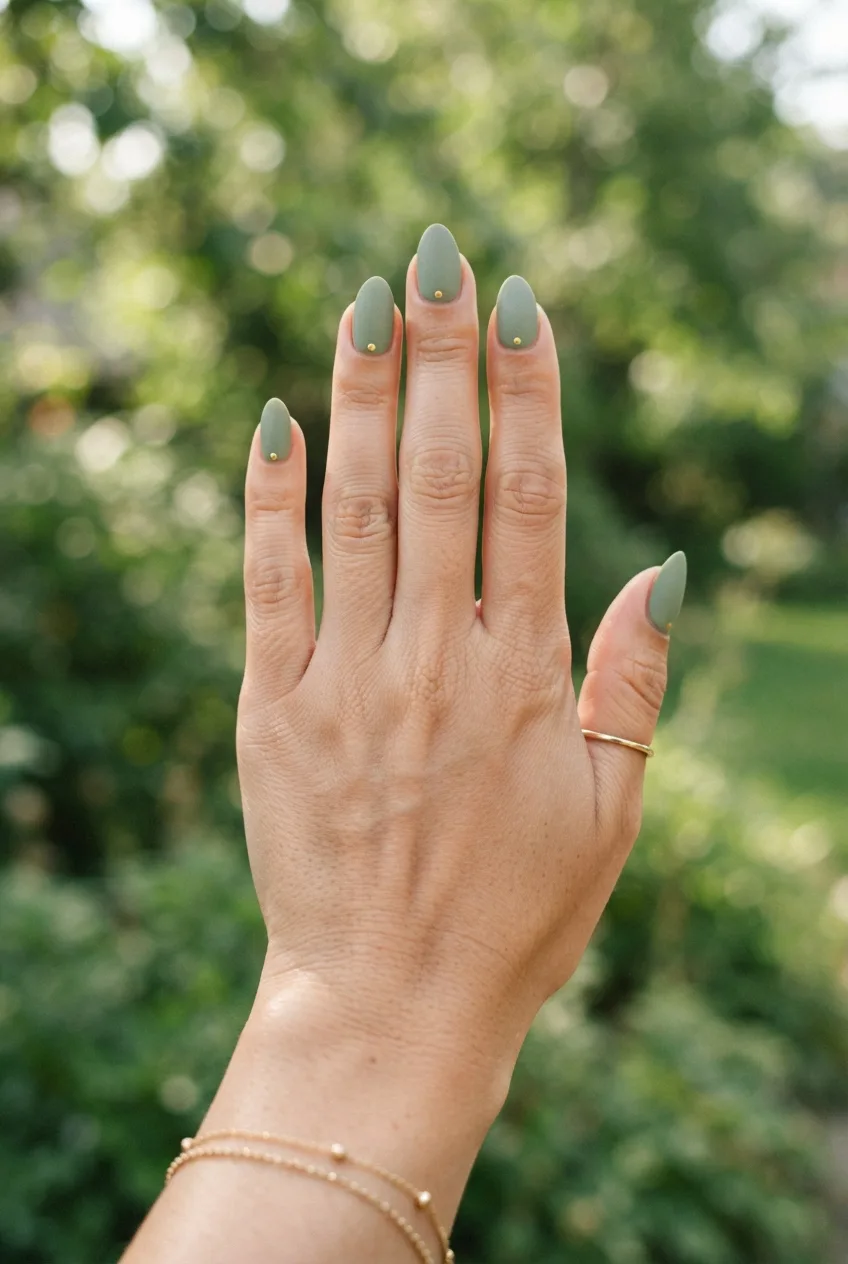 sage almond matte back to school nail art