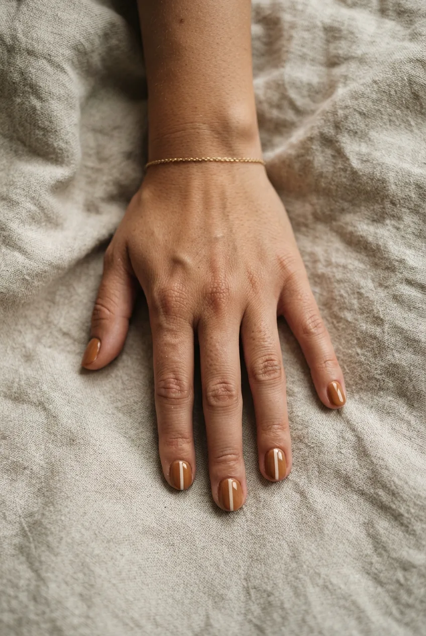 caramel round glossy back to school nail ideas