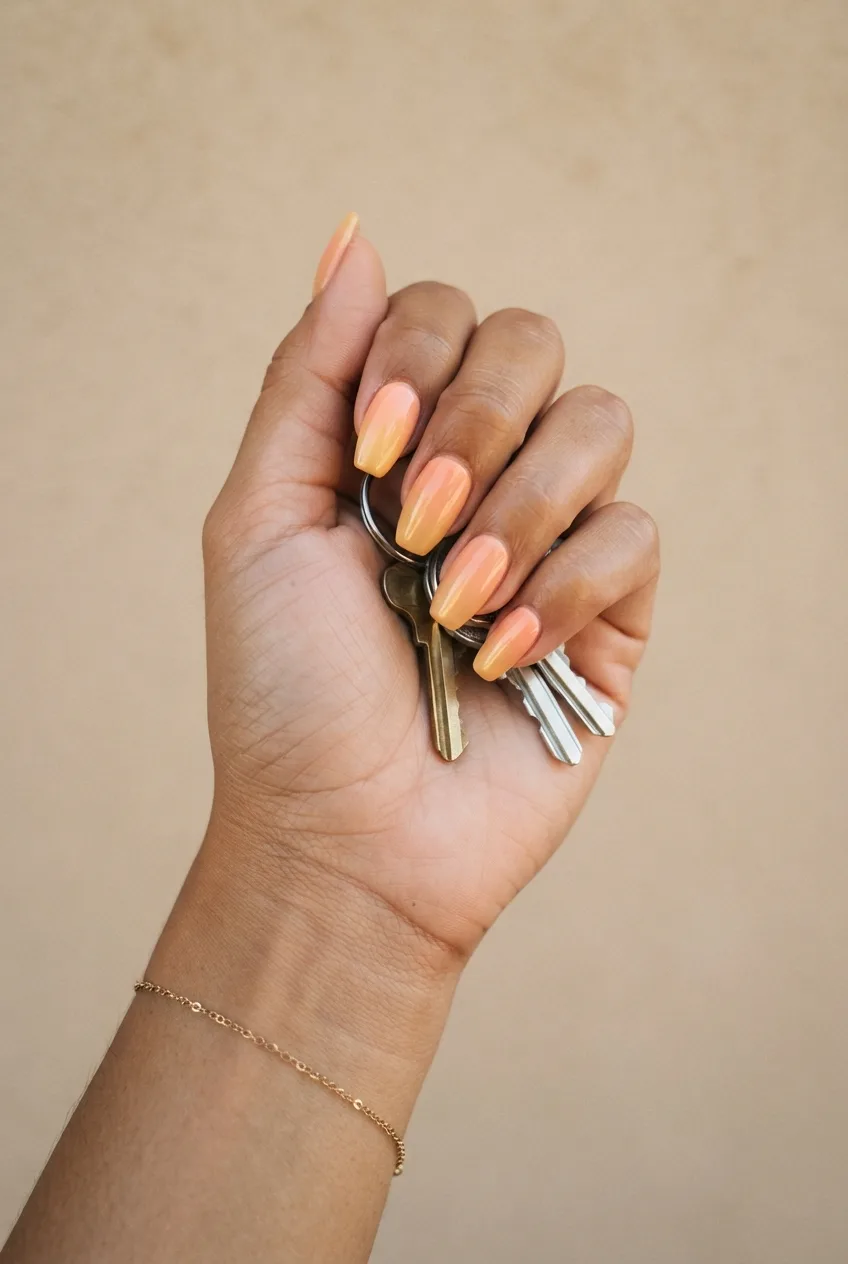 peach gold coffin back to school nails