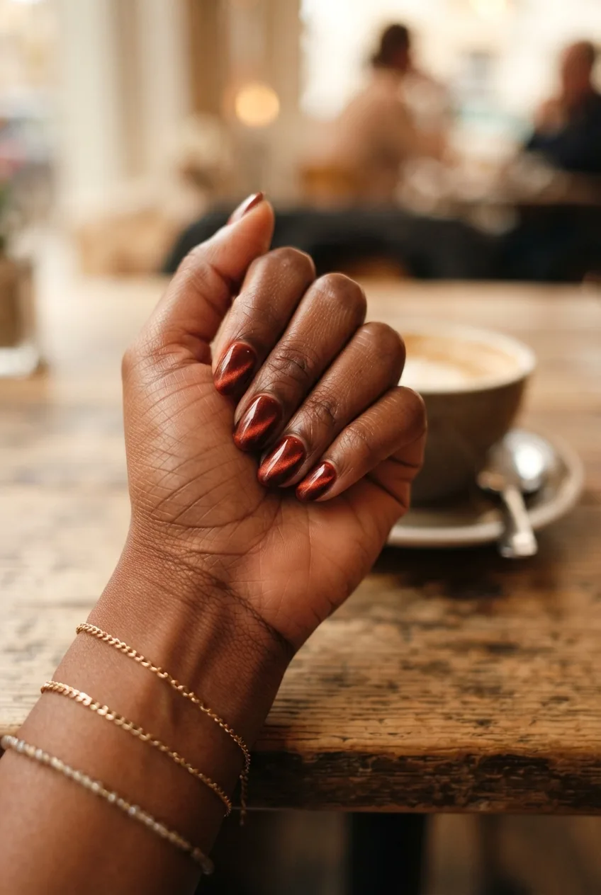 rust red almond back to school nail art