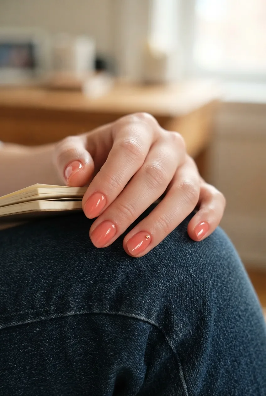 coral almond jelly back to school nail ideas