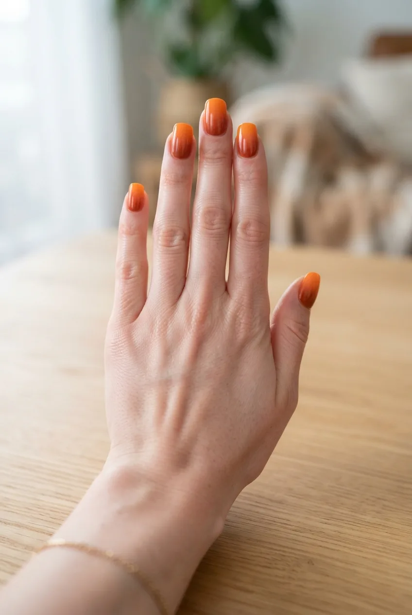 orange terracotta squoval back to school nails