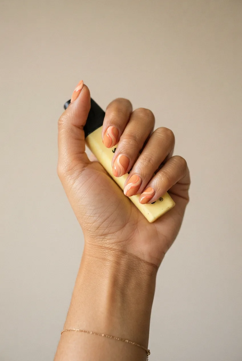 orange peach almond back to school nail art