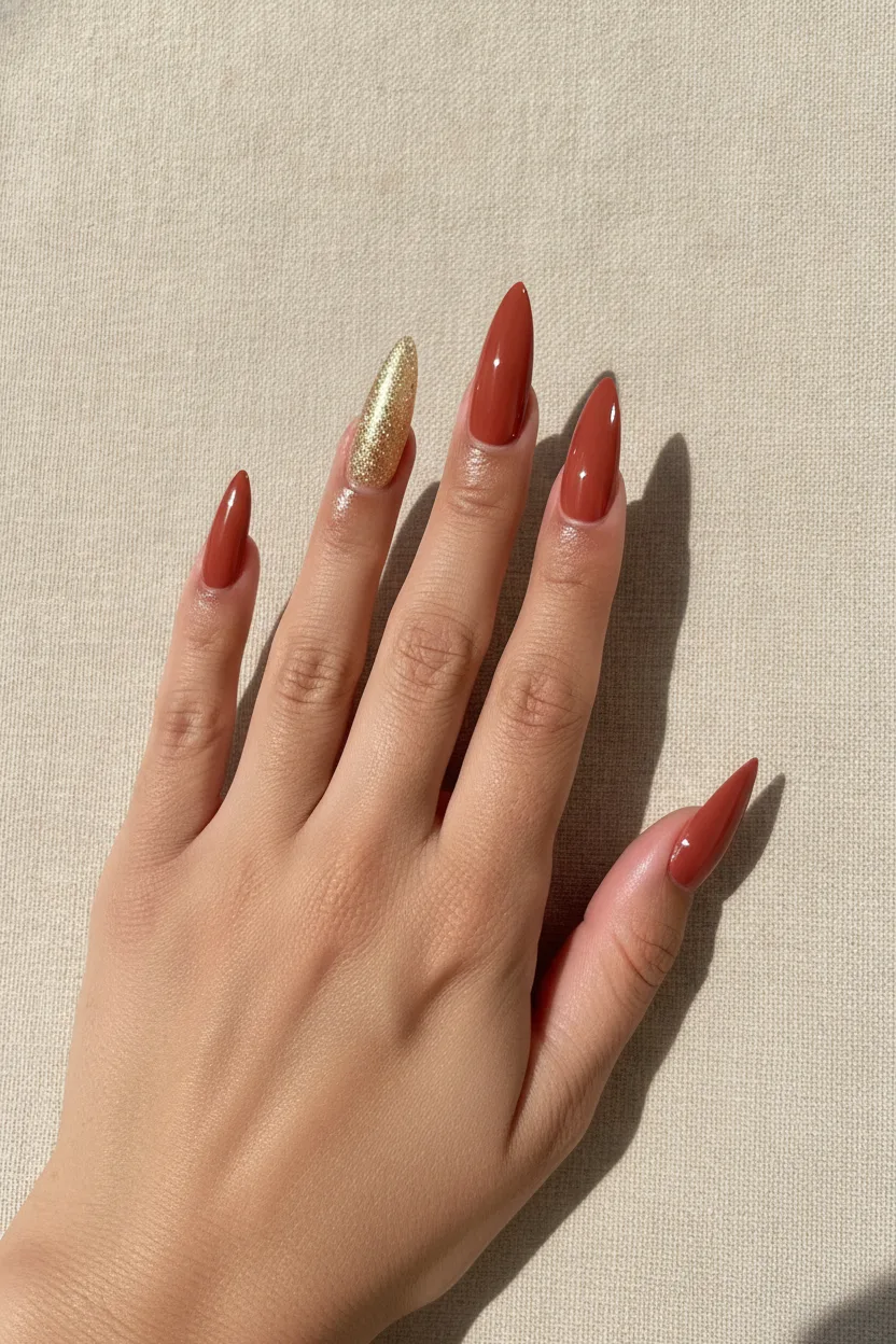 Terracotta and bronze nails suited to olive skin undertones