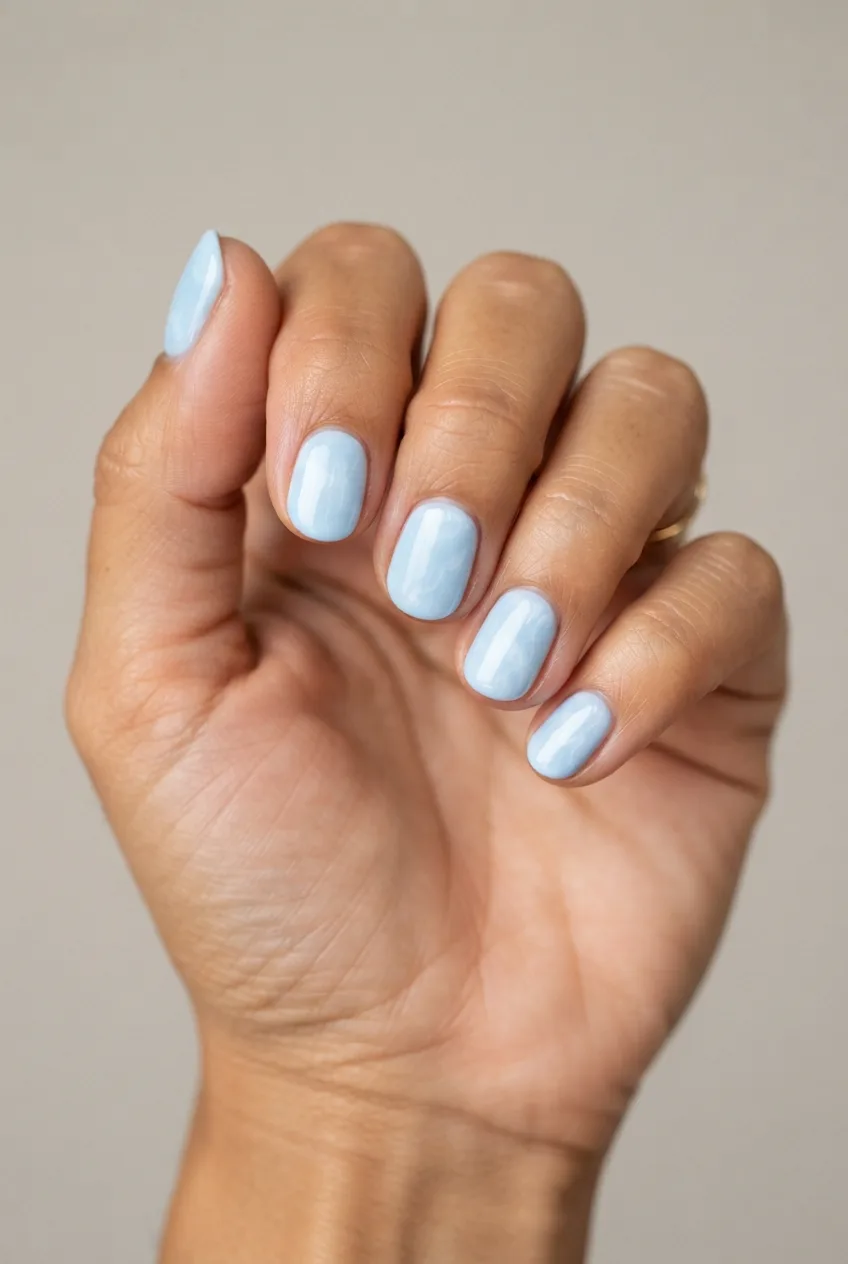 sky blue round glazed marble nails