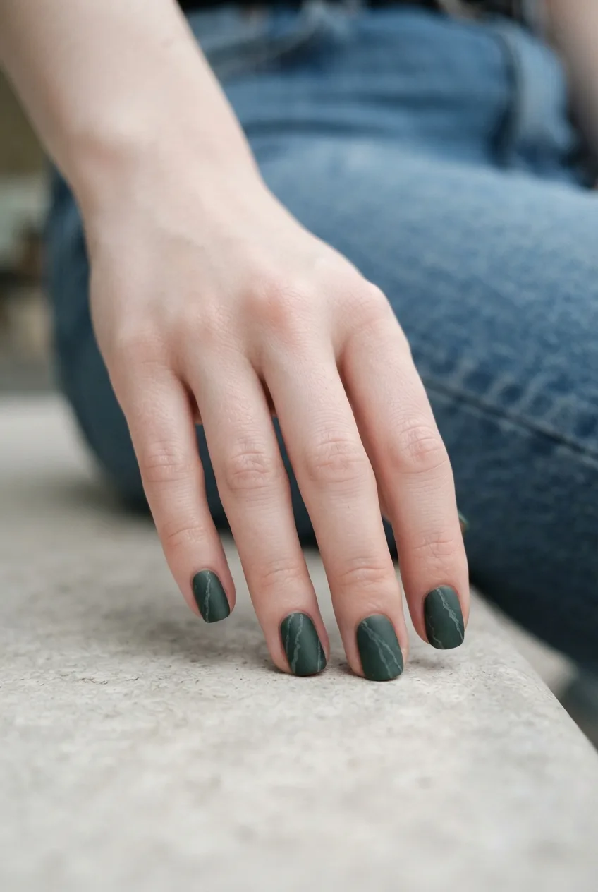 forest green squoval matte marble nails