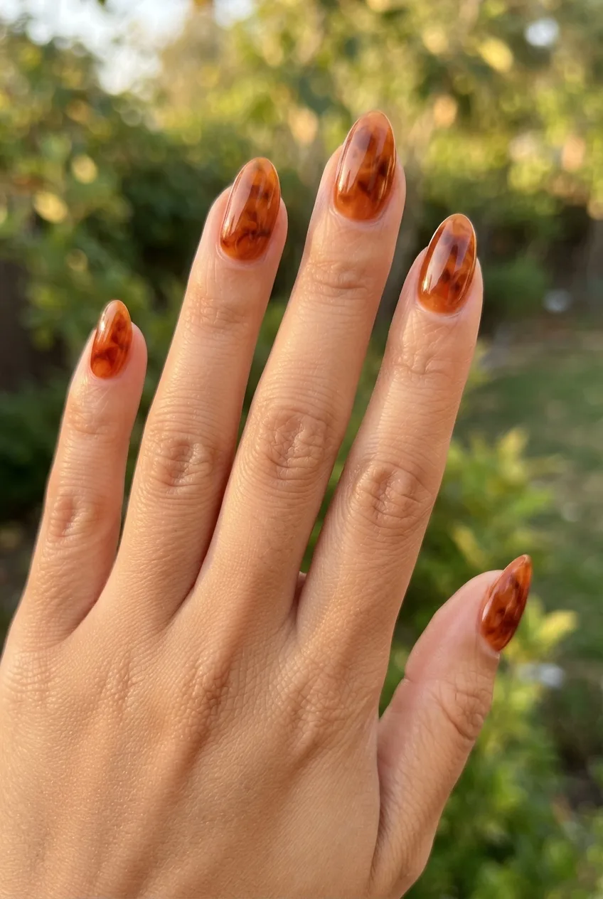 rust almond jelly marble nails