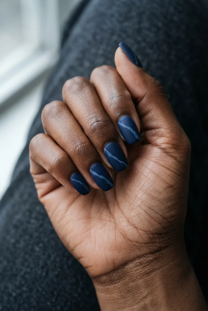 navy coffin matte marble nails