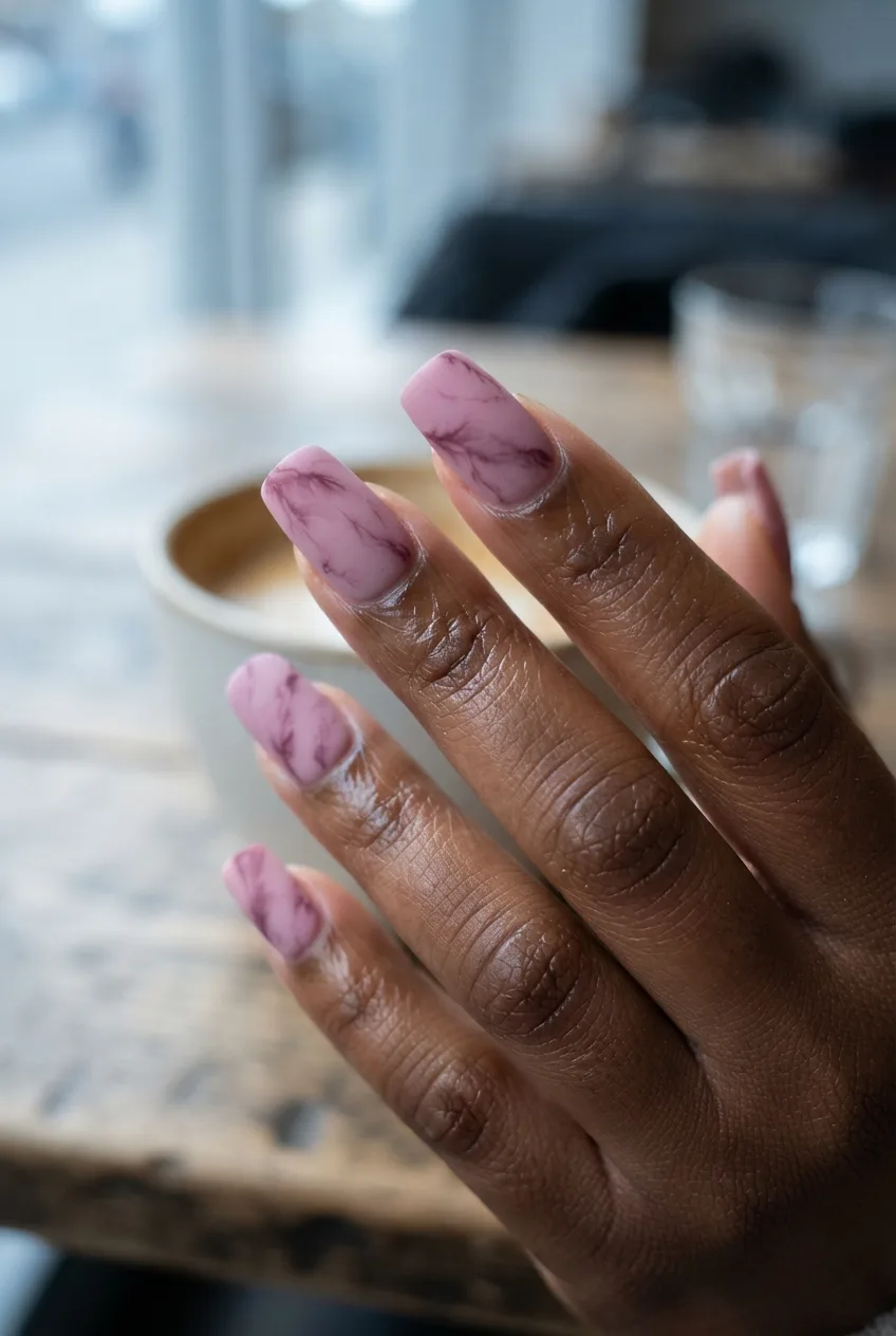 mauve square velvet marble nails